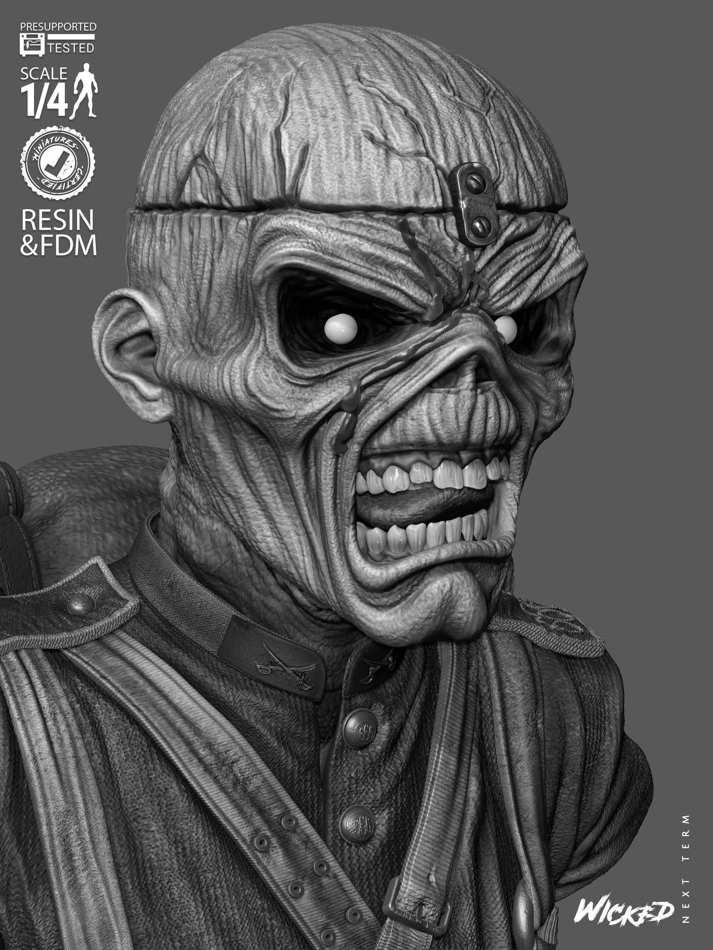 Iron Maiden Bust - 4 and 8 Scale 3D Printed Model Kit