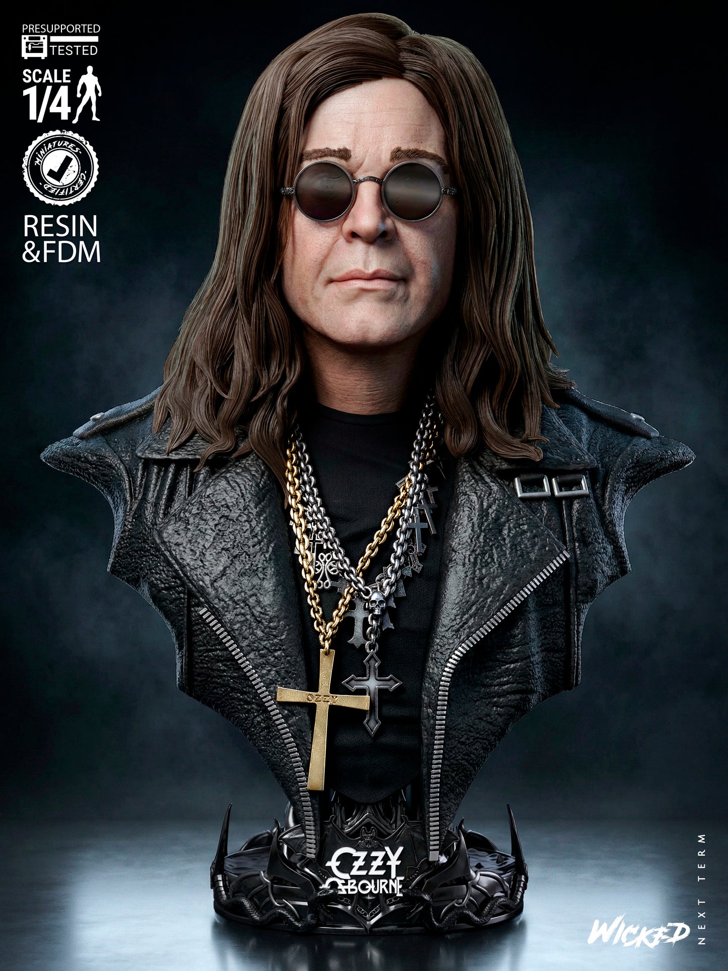 Ozzy Osbourne Bust - 3D Printed Model Kit - 4 & 8 Scale