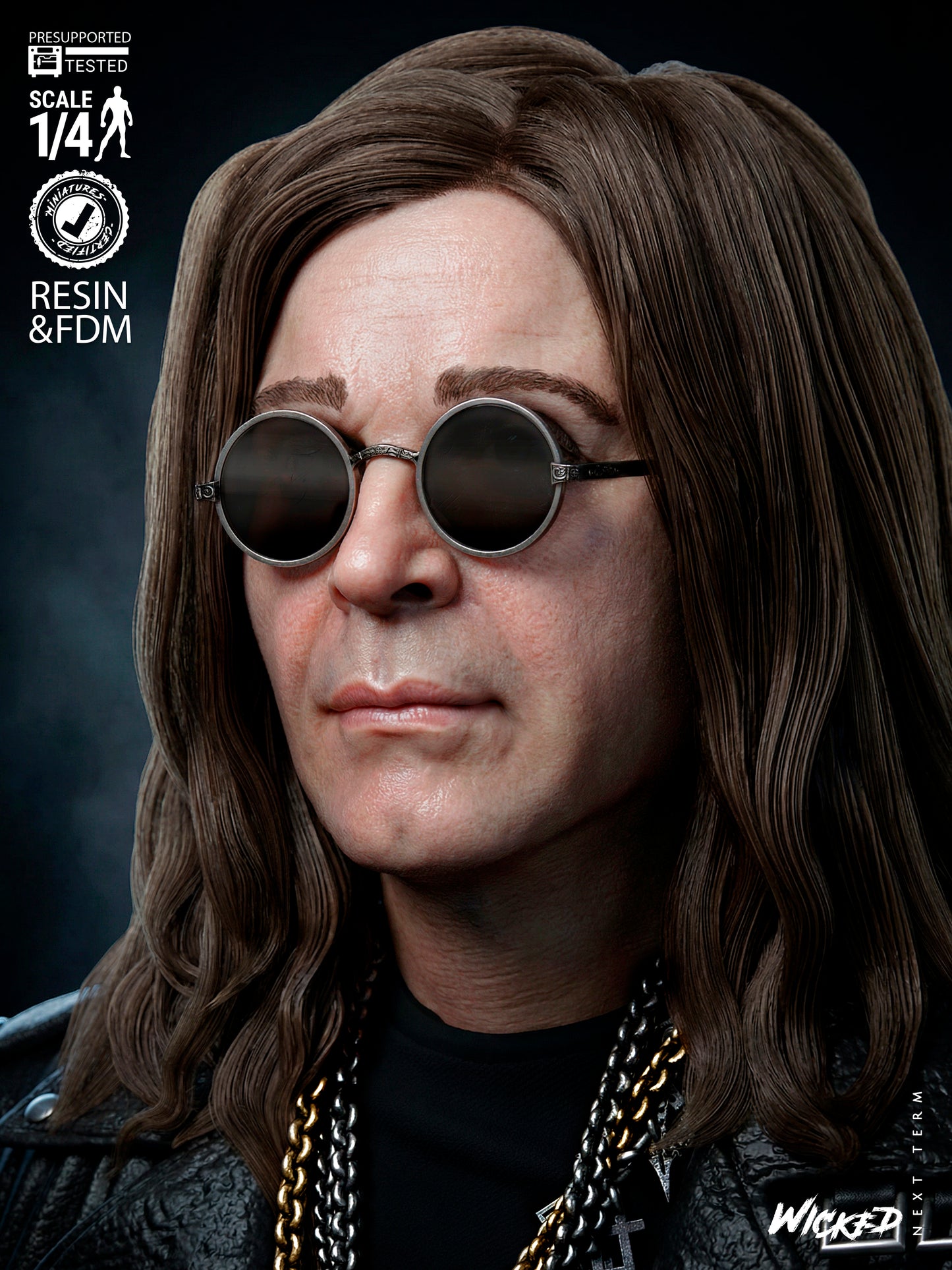Ozzy Osbourne Bust - 3D Printed Model Kit - 4 & 8 Scale