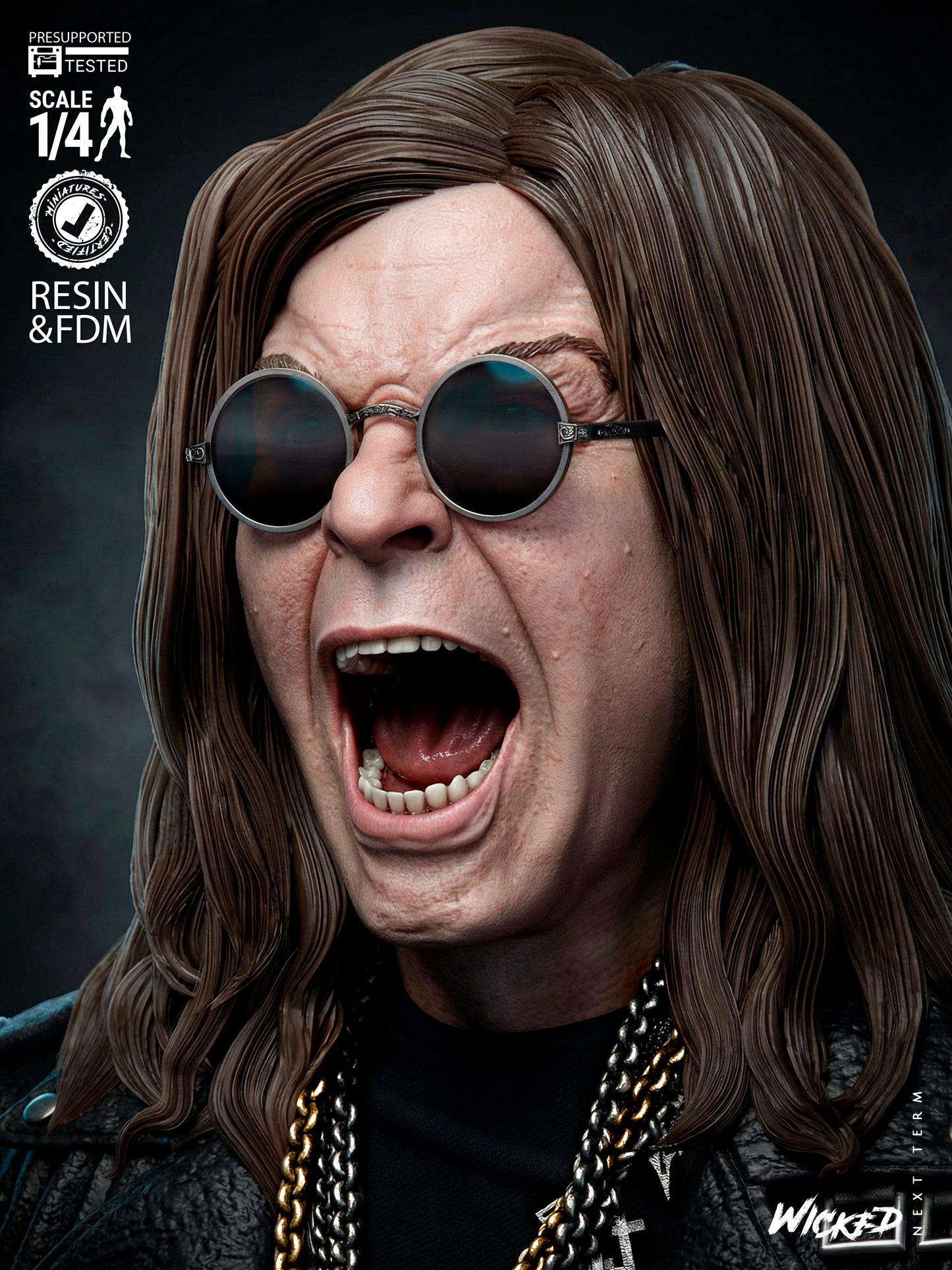Ozzy Osbourne Bust - 3D Printed Model Kit - 4 & 8 Scale