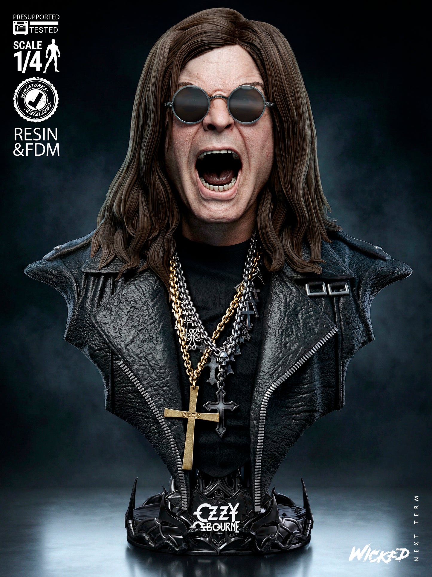 Ozzy Osbourne Bust - 3D Printed Model Kit - 4 & 8 Scale