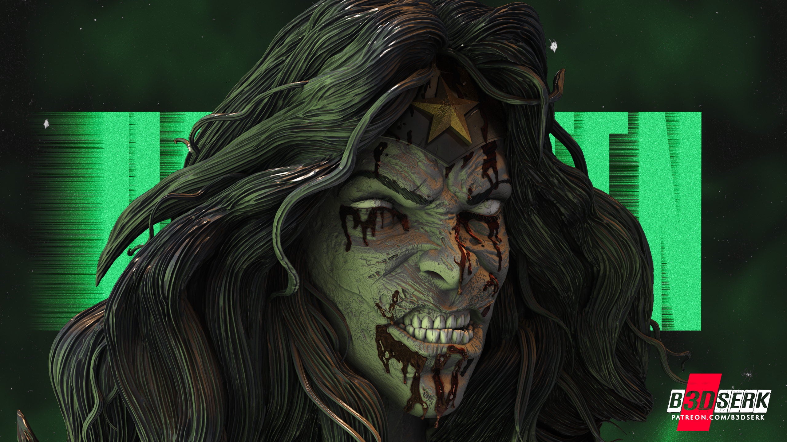 Wonder Woman Zombie (Fan Art) Bust - 4 or 8 scale (286mm or 143mm)