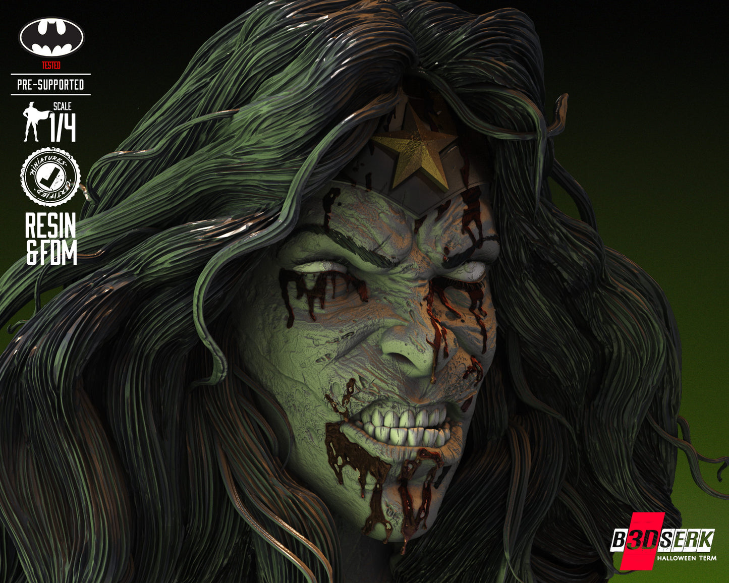 Wonder Woman Zombie (Fan Art) Bust - 4 or 8 scale (286mm or 143mm)