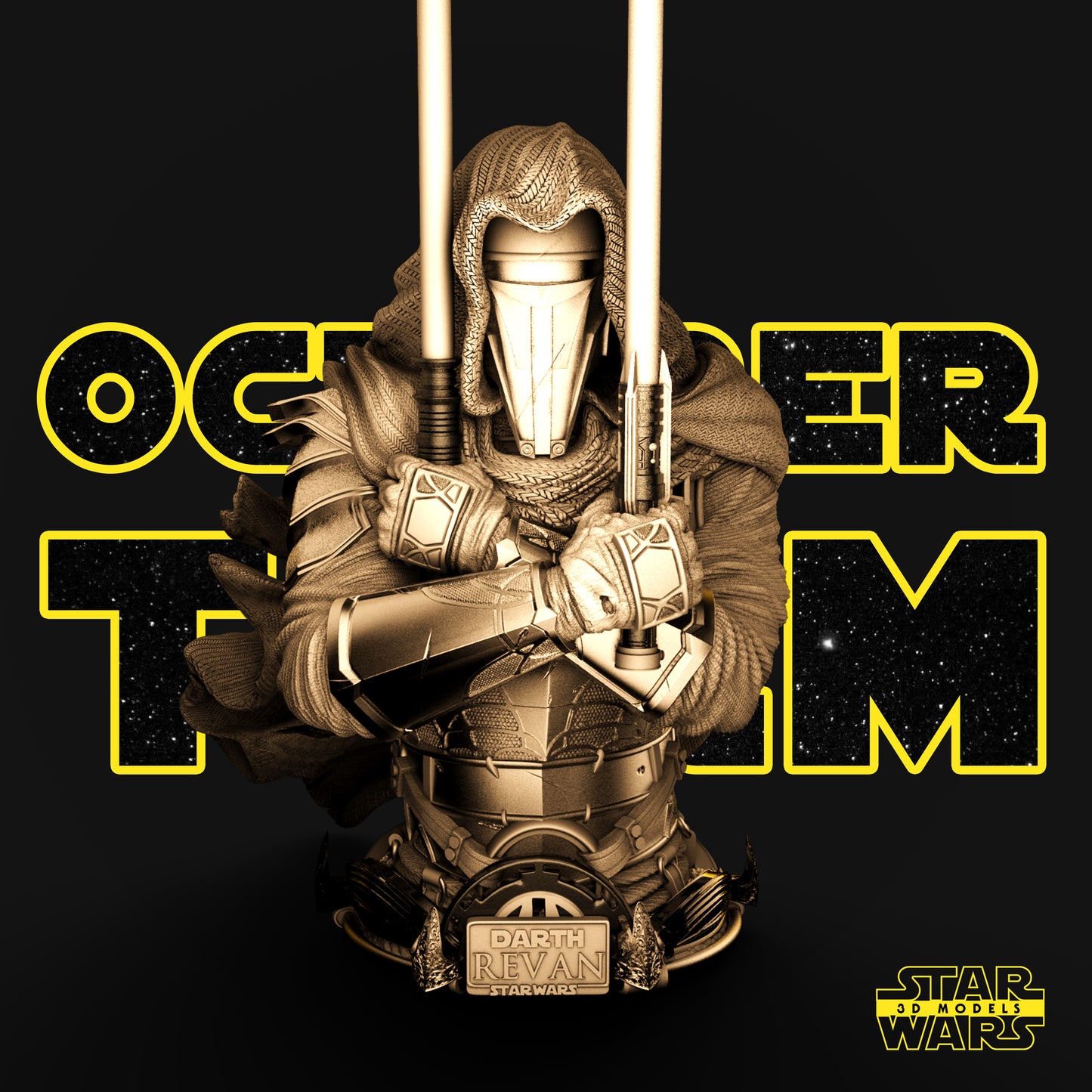 Darth Revan Bust (Fan Art) - 1:4 or 1:8 Scale (320mm or 160mm) - 3D Printed