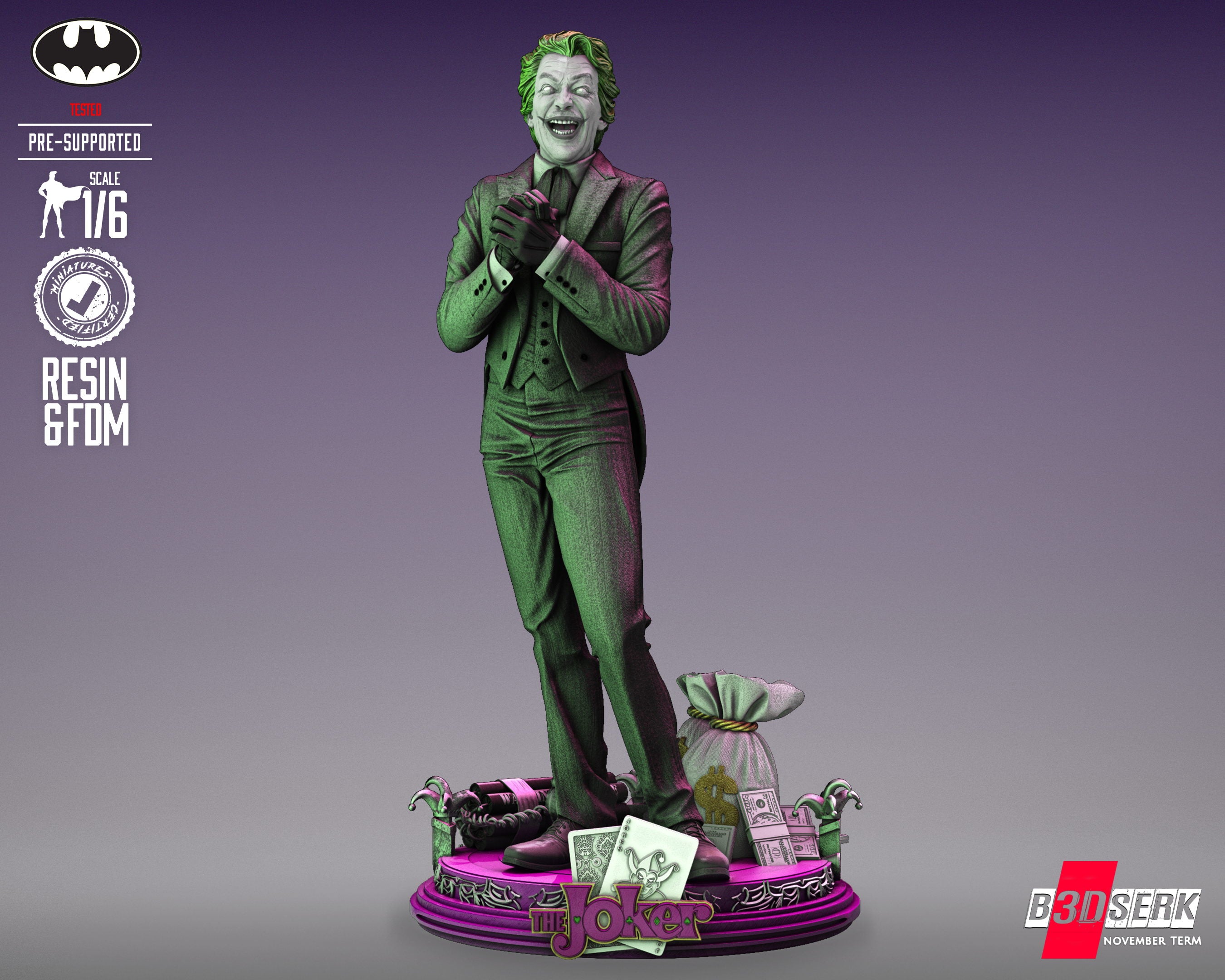 Batman - Joker 60s Cesar Romero 3d Print - 6 Scale - Unpainted model kit