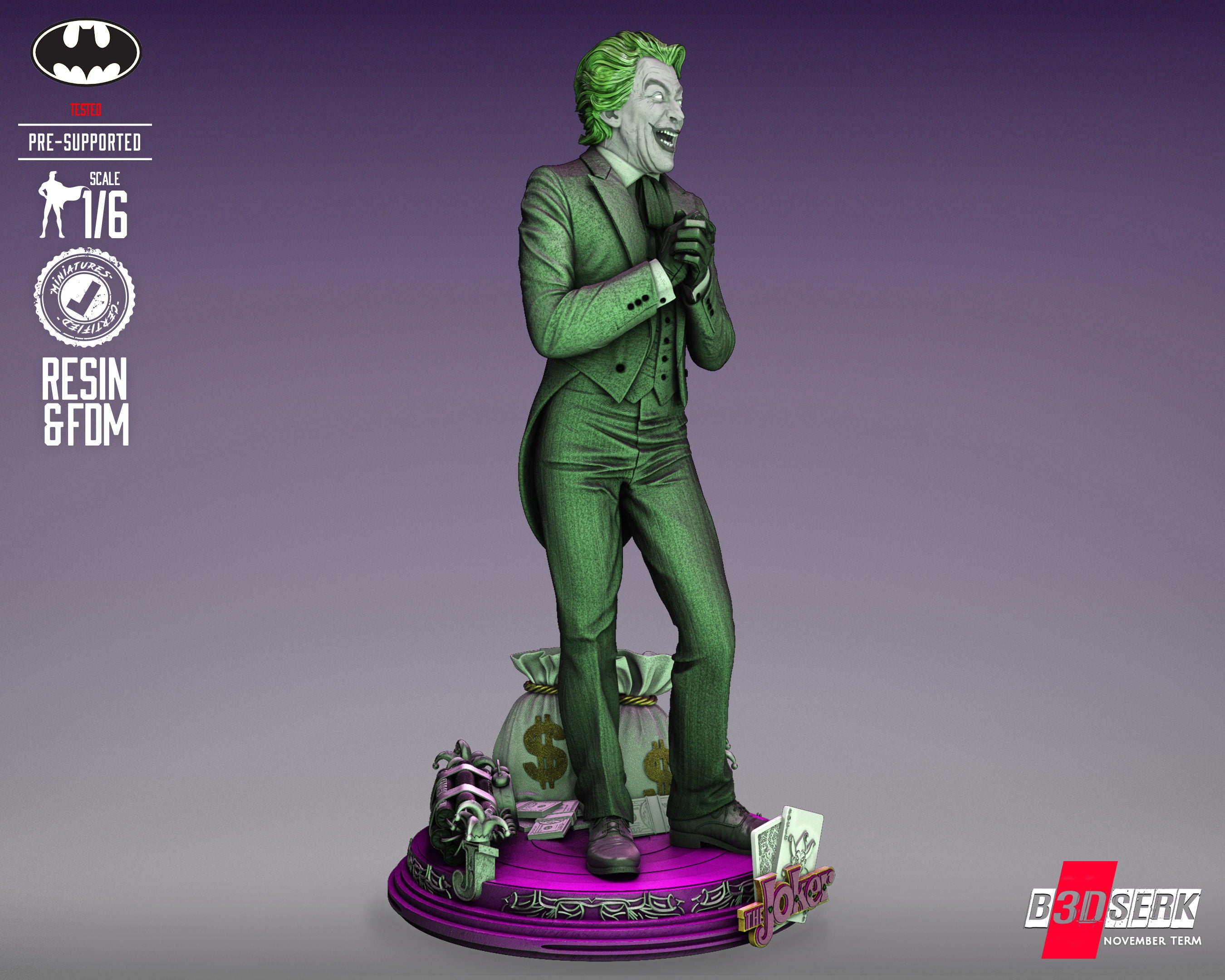 Batman - Joker 60s Cesar Romero 3d Print - 6 Scale - Unpainted model kit