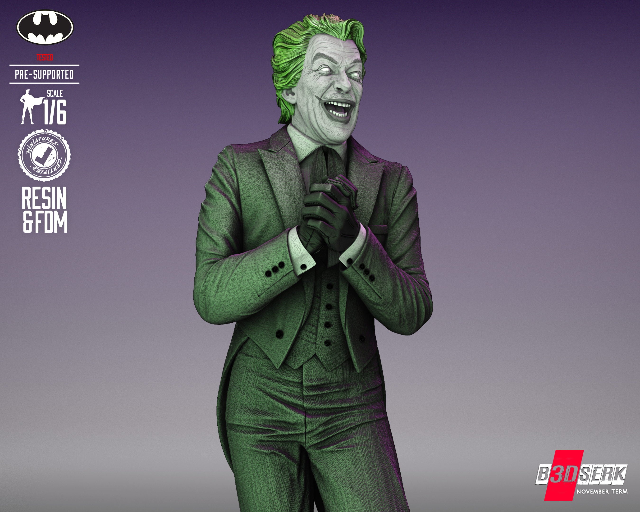 Batman - Joker 60s Cesar Romero 3d Print - 6 Scale - Unpainted model kit