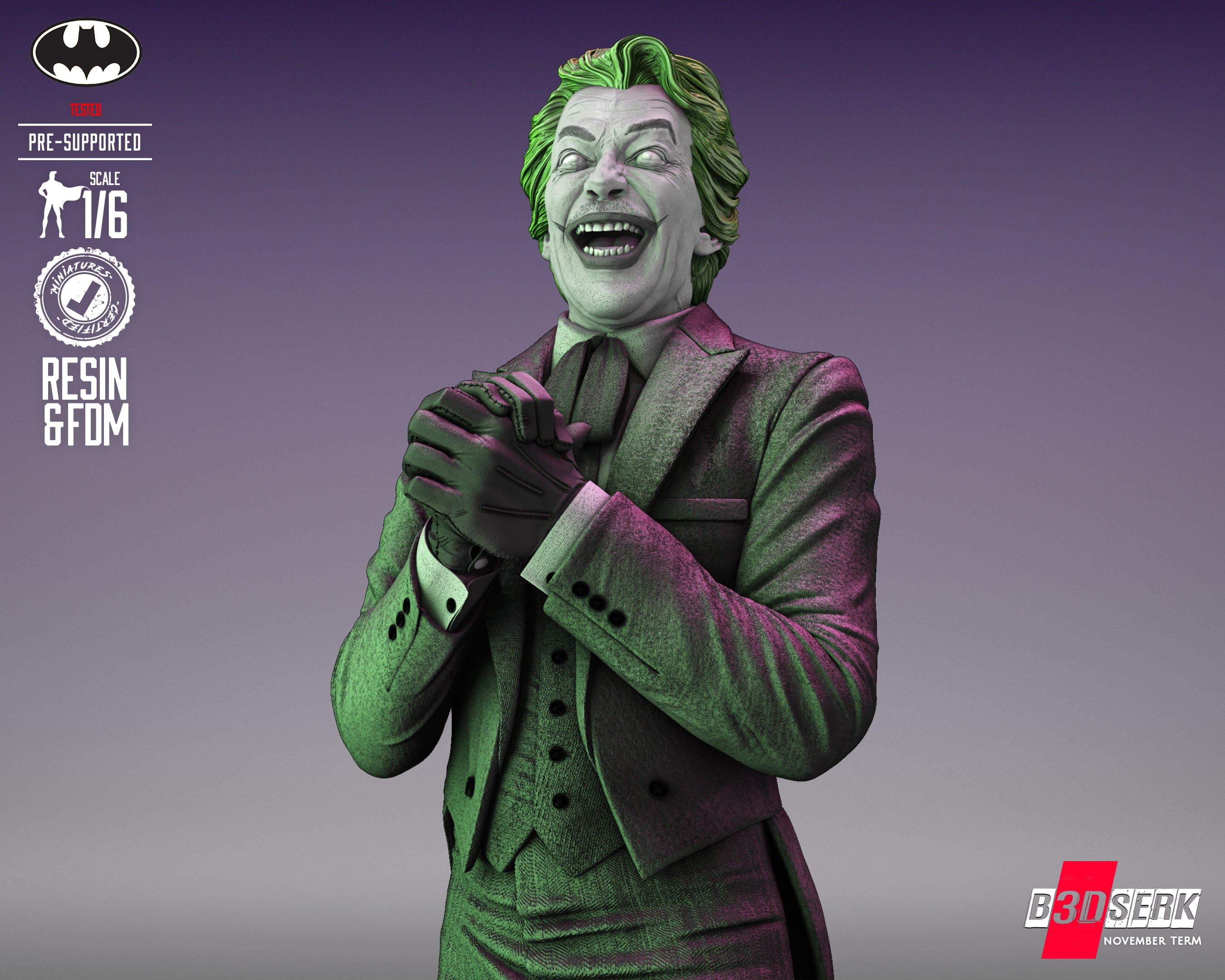 Batman - Joker 60s Cesar Romero 3d Print - 6 Scale - Unpainted model kit