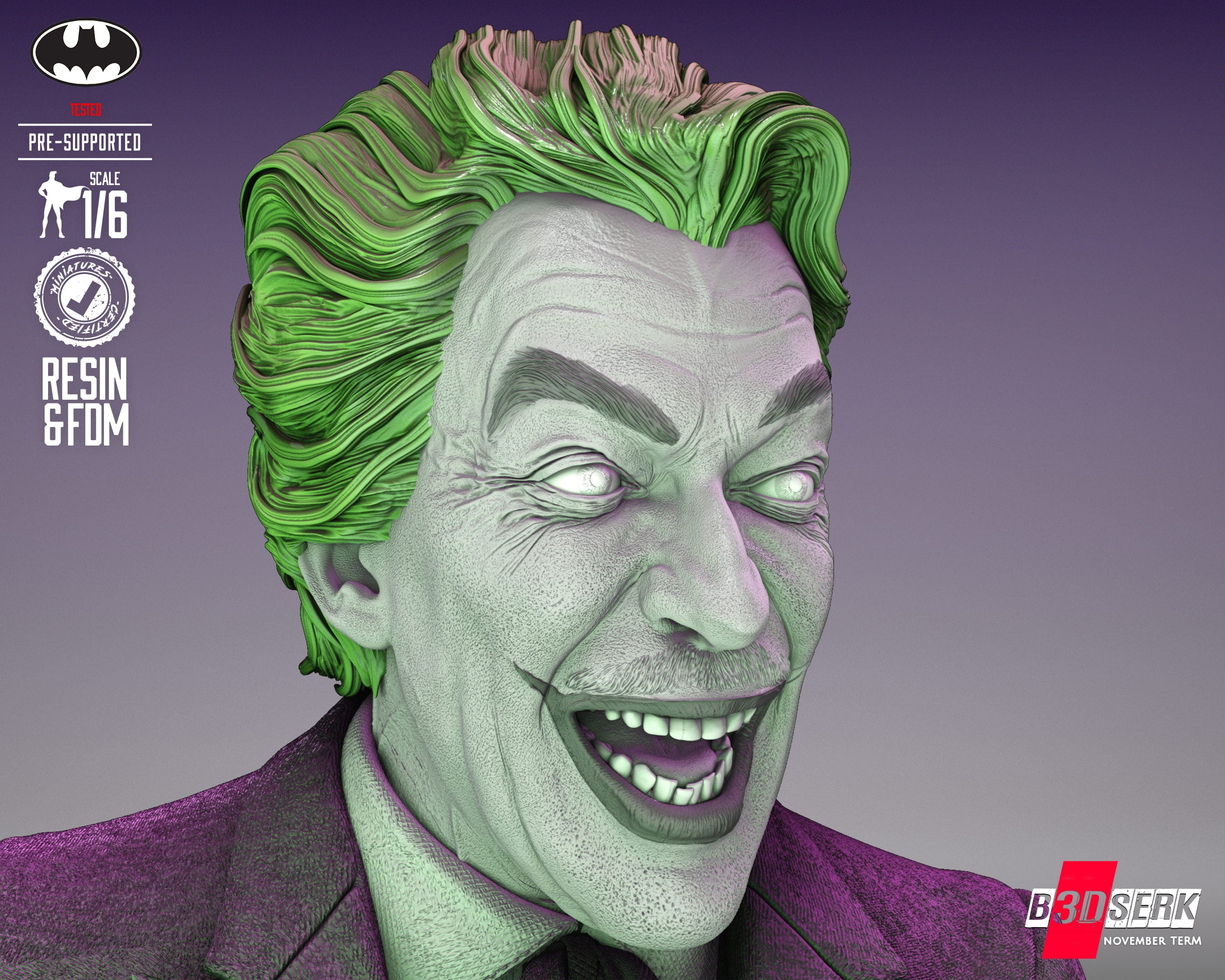 Batman - Joker 60s Cesar Romero 3d Print - 6 Scale - Unpainted model kit