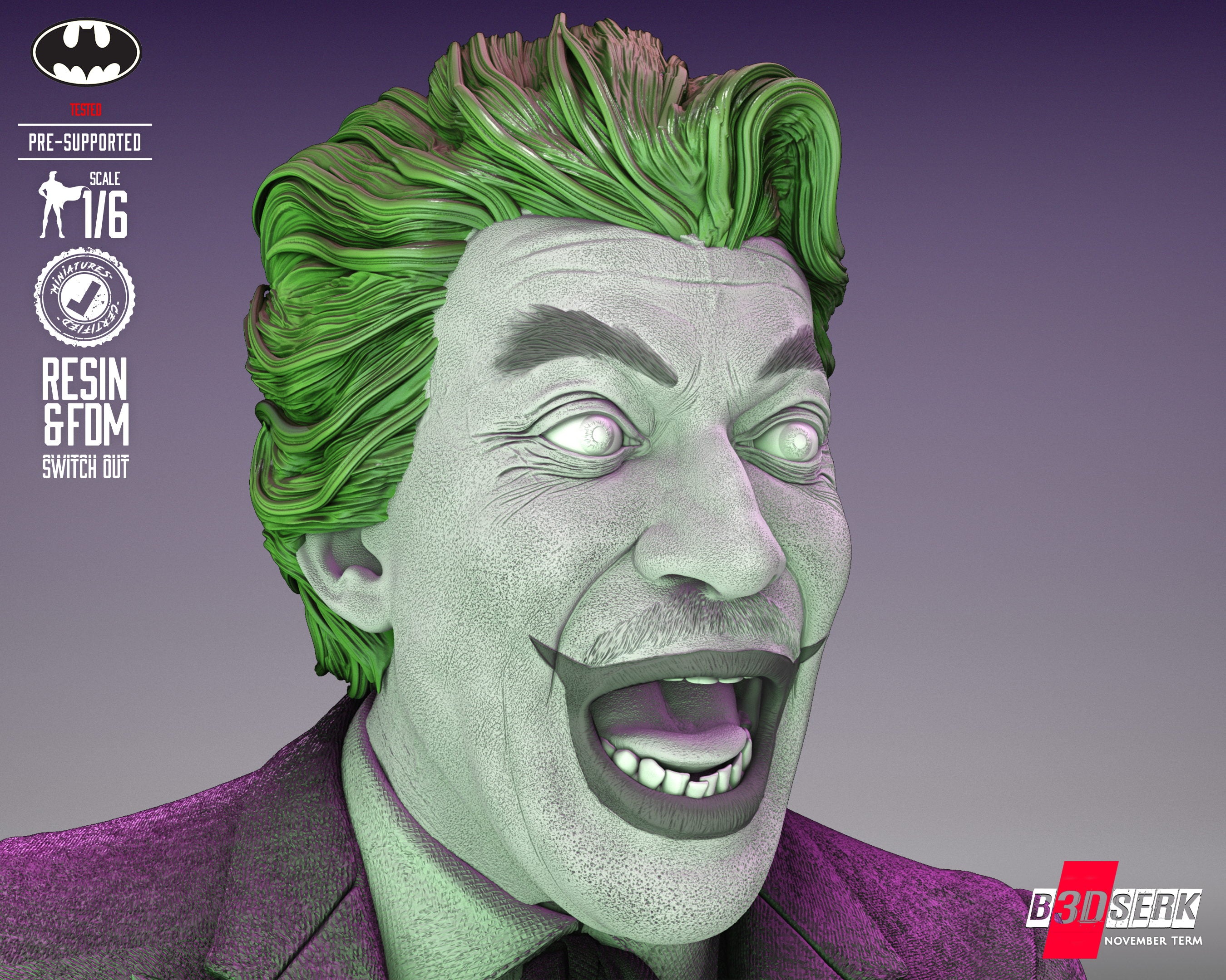 Batman - Joker 60s Cesar Romero 3d Print - 6 Scale - Unpainted model kit