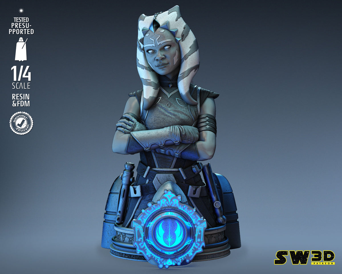 Ahsoka Tano Bust (Fan Art) Star Wars - 4 or 8 Scale - 3D Printed kit