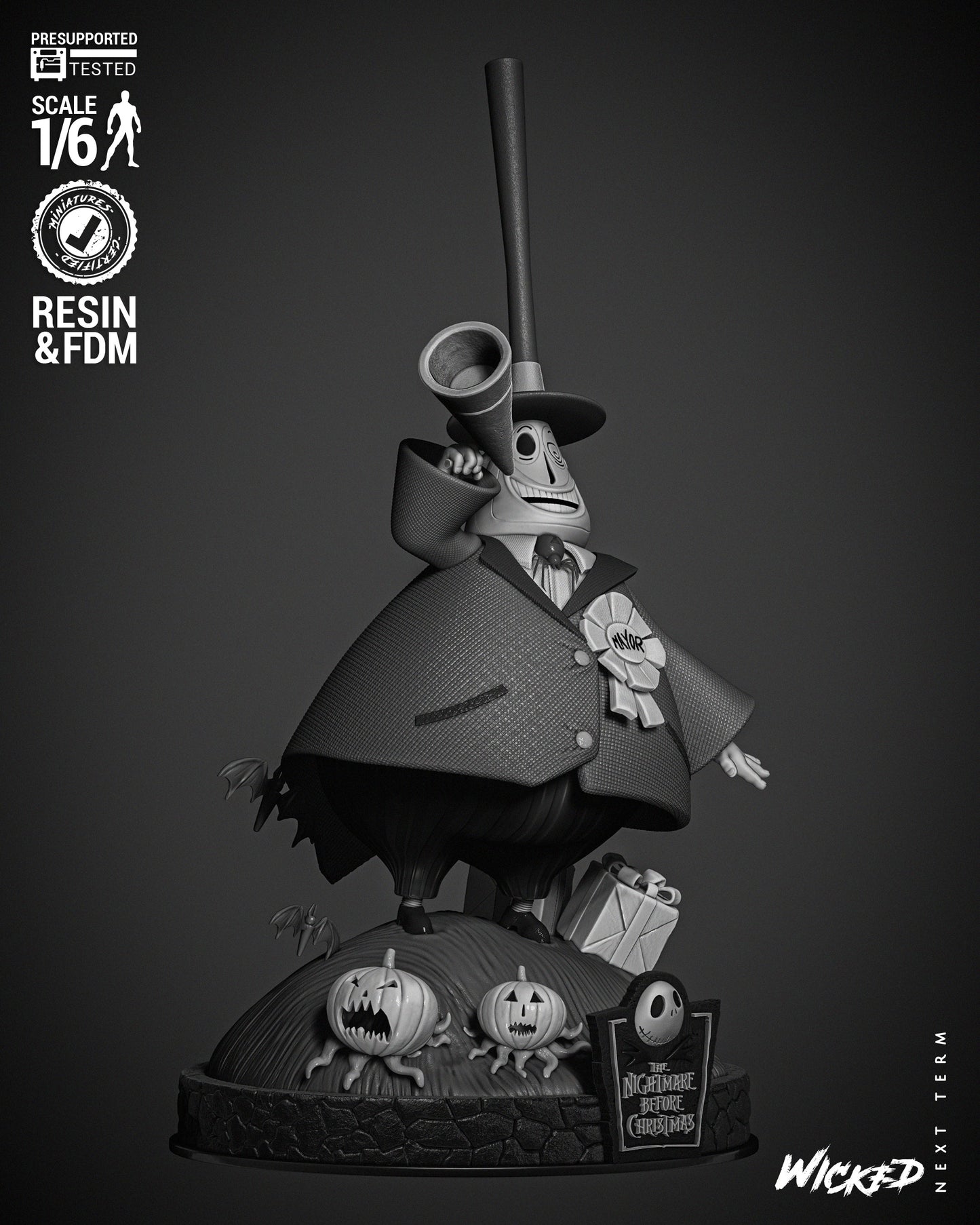 Mayor - Nightmare before Christmas - 3d Printed Statue - 6 / 12 scale model kit