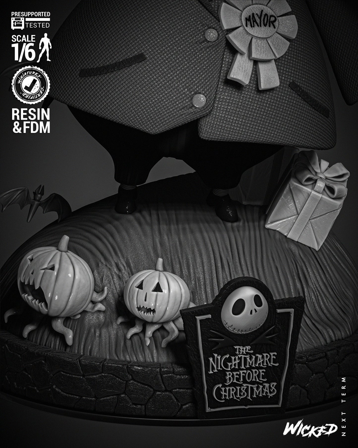 Mayor - Nightmare before Christmas - 3d Printed Statue - 6 / 12 scale model kit