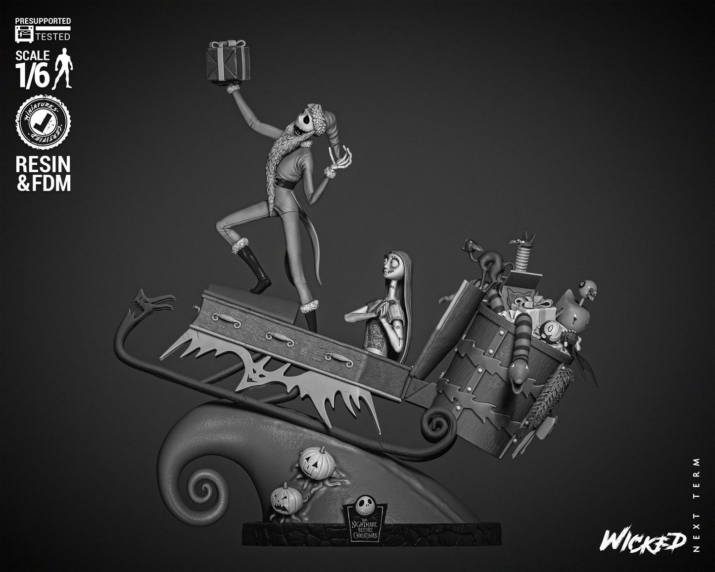 Jack Skellington & Sally Diorama - Nightmare before Christmas - 3d Printed Statue