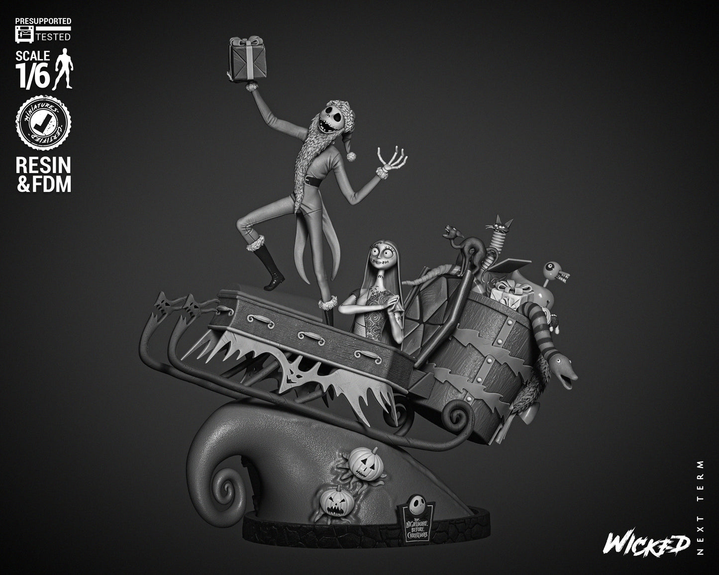 Jack Skellington & Sally Diorama - Nightmare before Christmas - 3d Printed Statue