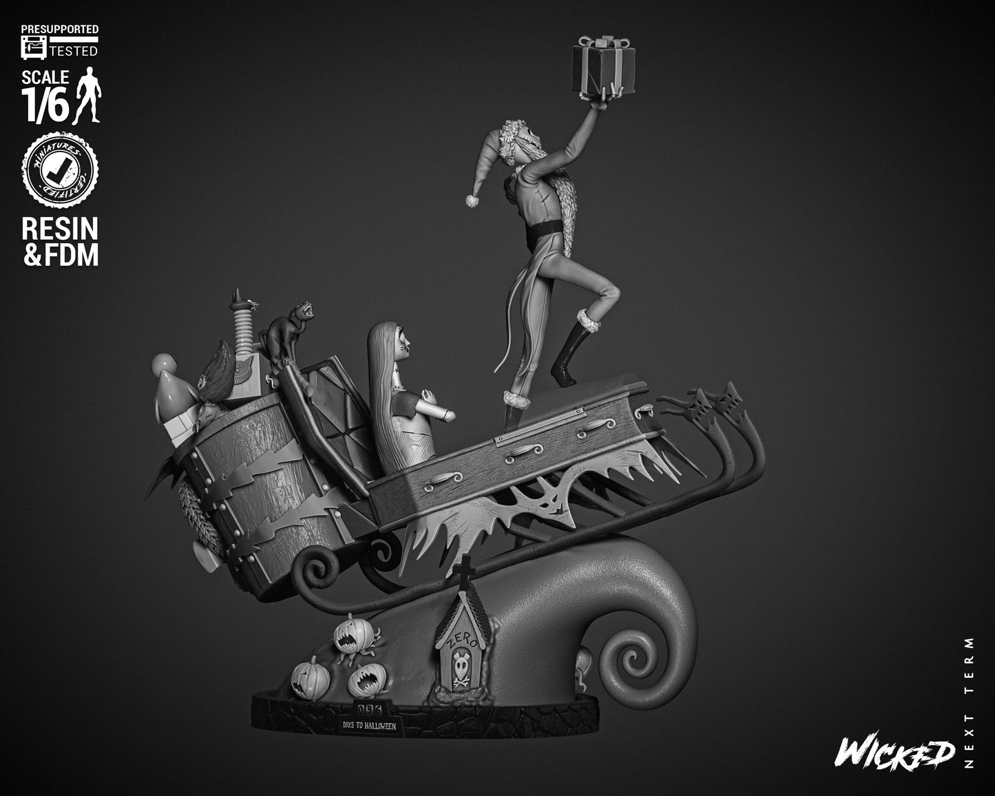 Jack Skellington & Sally Diorama - Nightmare before Christmas - 3d Printed Statue