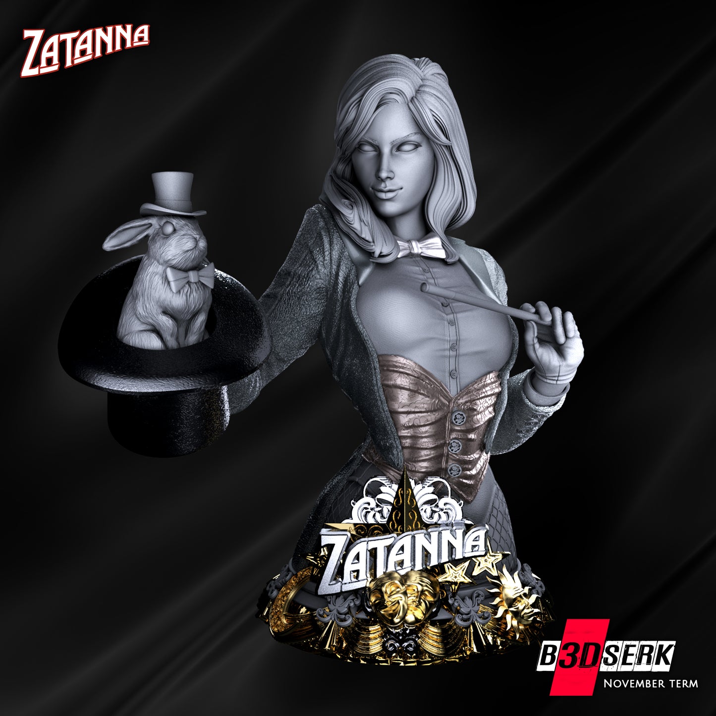 Zatanna (DC) Bust Fan Art  - 3D Printed - 1/4 to 1/10 Scale