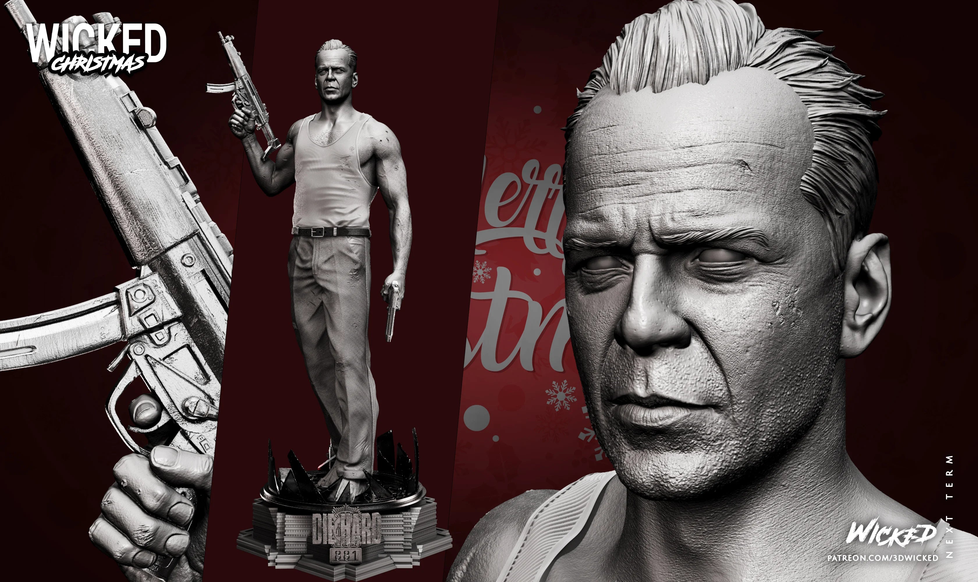 Die Hard - John McClane - Bruce Willis 3d printed - 1:6 Scale 350mm (Fan Art)