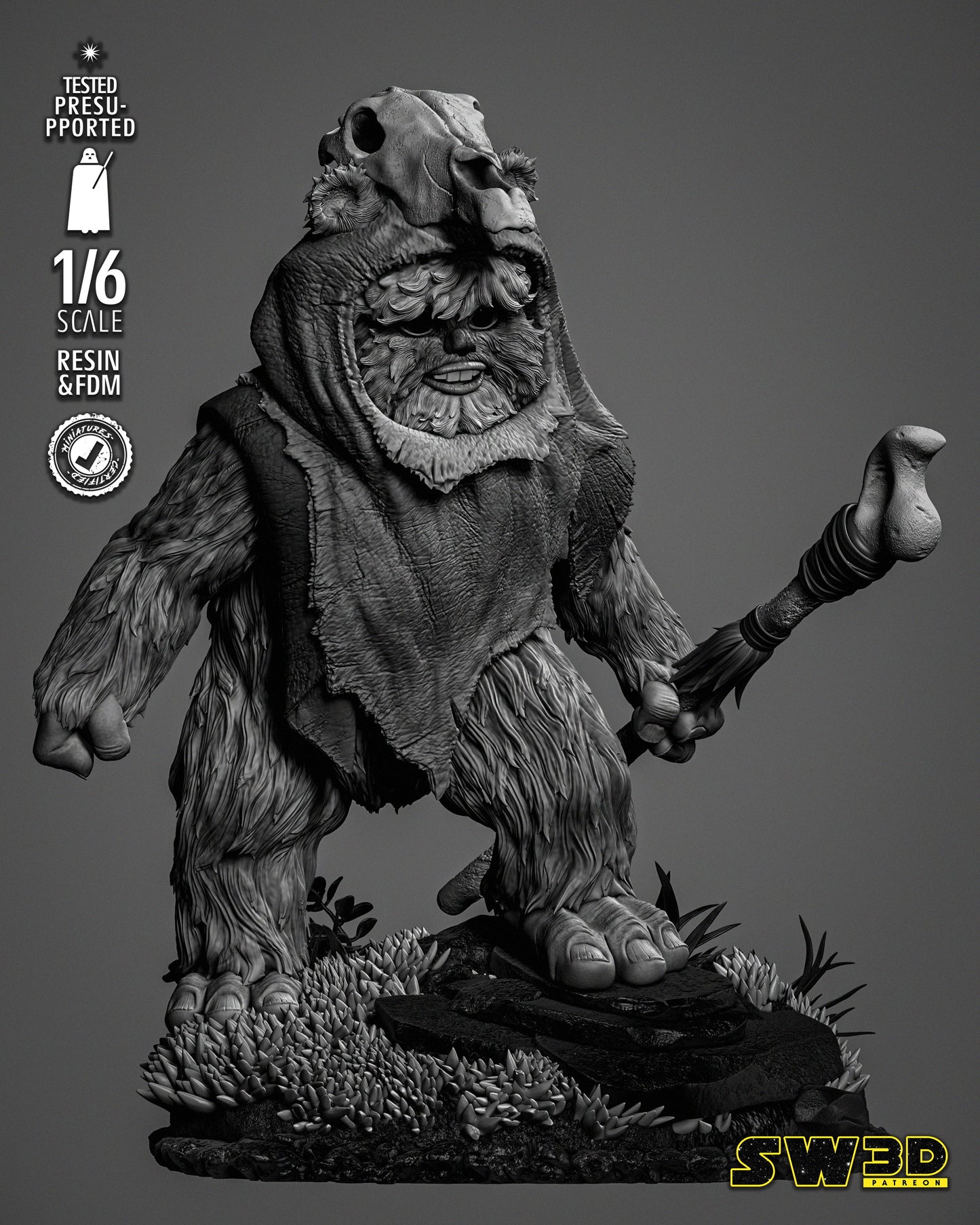 Ewok Sculpture #2 (Star Wars) Fan Art - 6th or 12th scale - 3D Printed