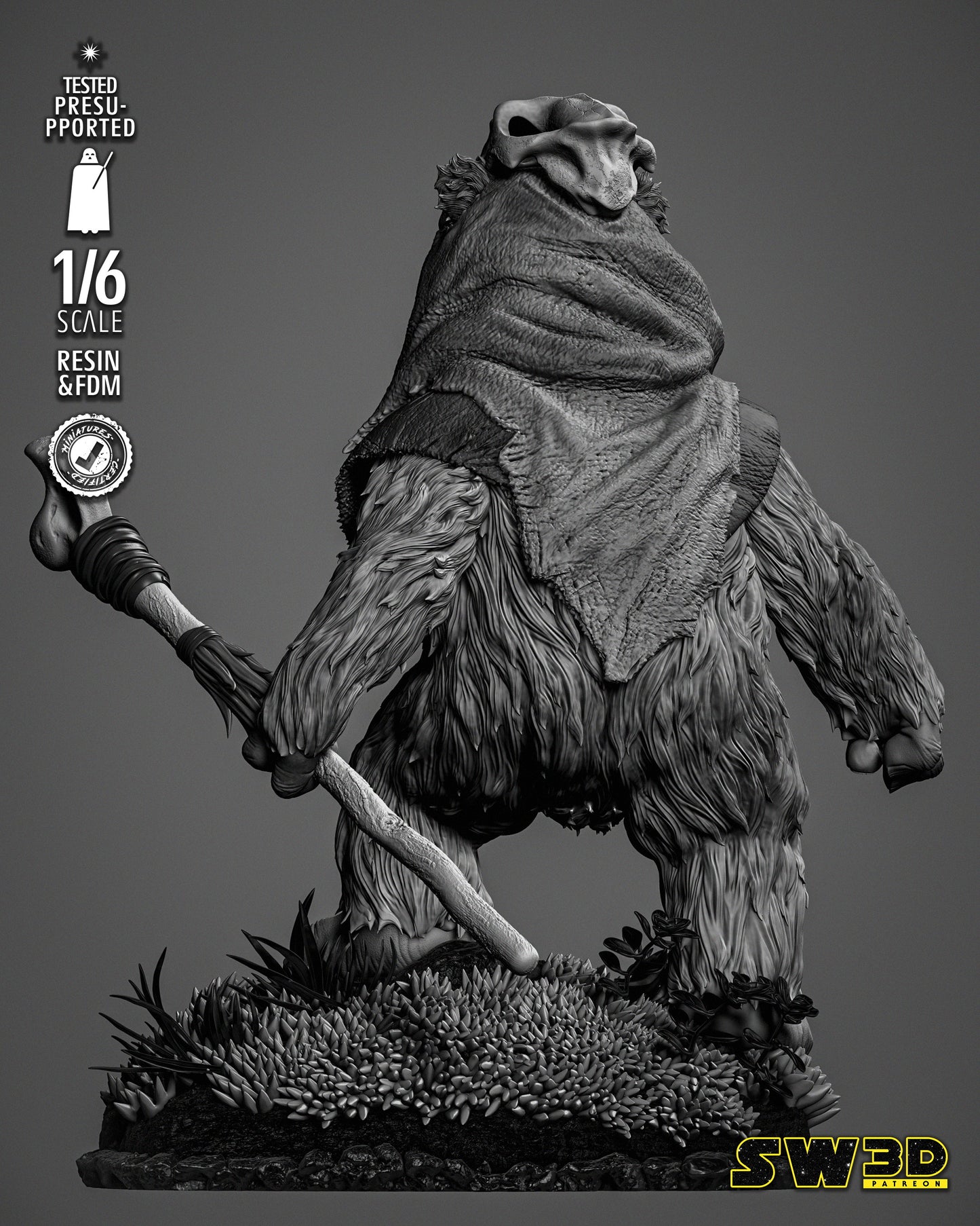 Ewok Sculpture #2 (Star Wars) Fan Art - 6th or 12th scale - 3D Printed