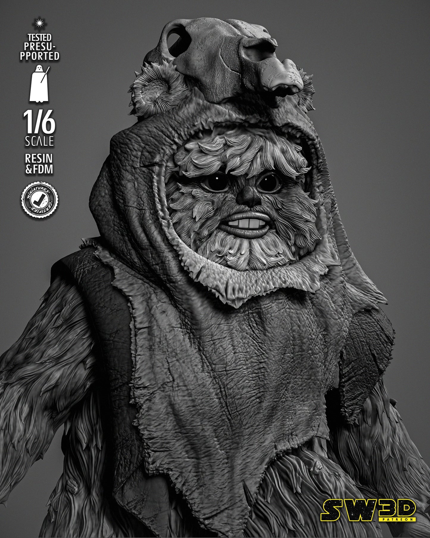 Ewok Sculpture #2 (Star Wars) Fan Art - 6th or 12th scale - 3D Printed