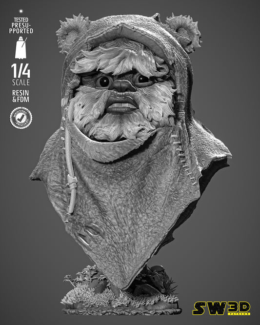Ewok Portrait Bust (Star Wars) Fan Art - 4th or 8th scale - 3D Printed