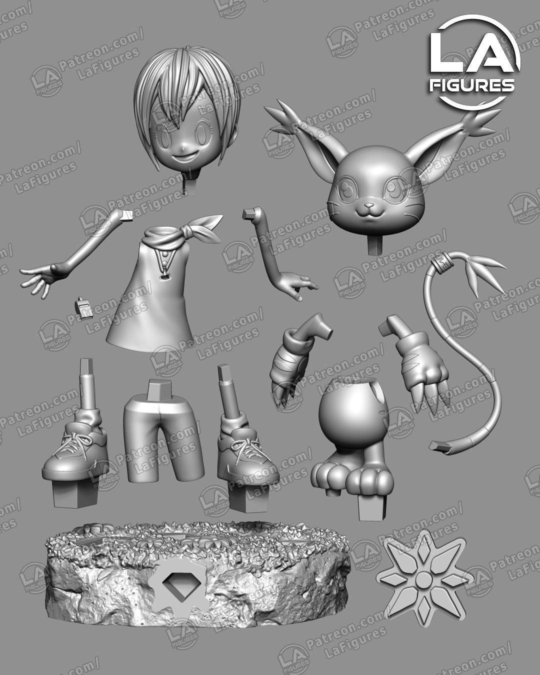 Kari and Tailmon (Digimon) Statue - 142mm - 3D Print Fan Art