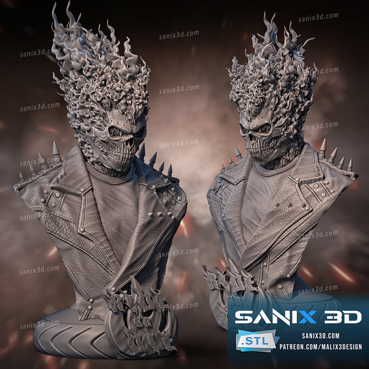 Ghost Rider Bust - 3D Resin Printed - 10th scale (272mm) - Fan Art