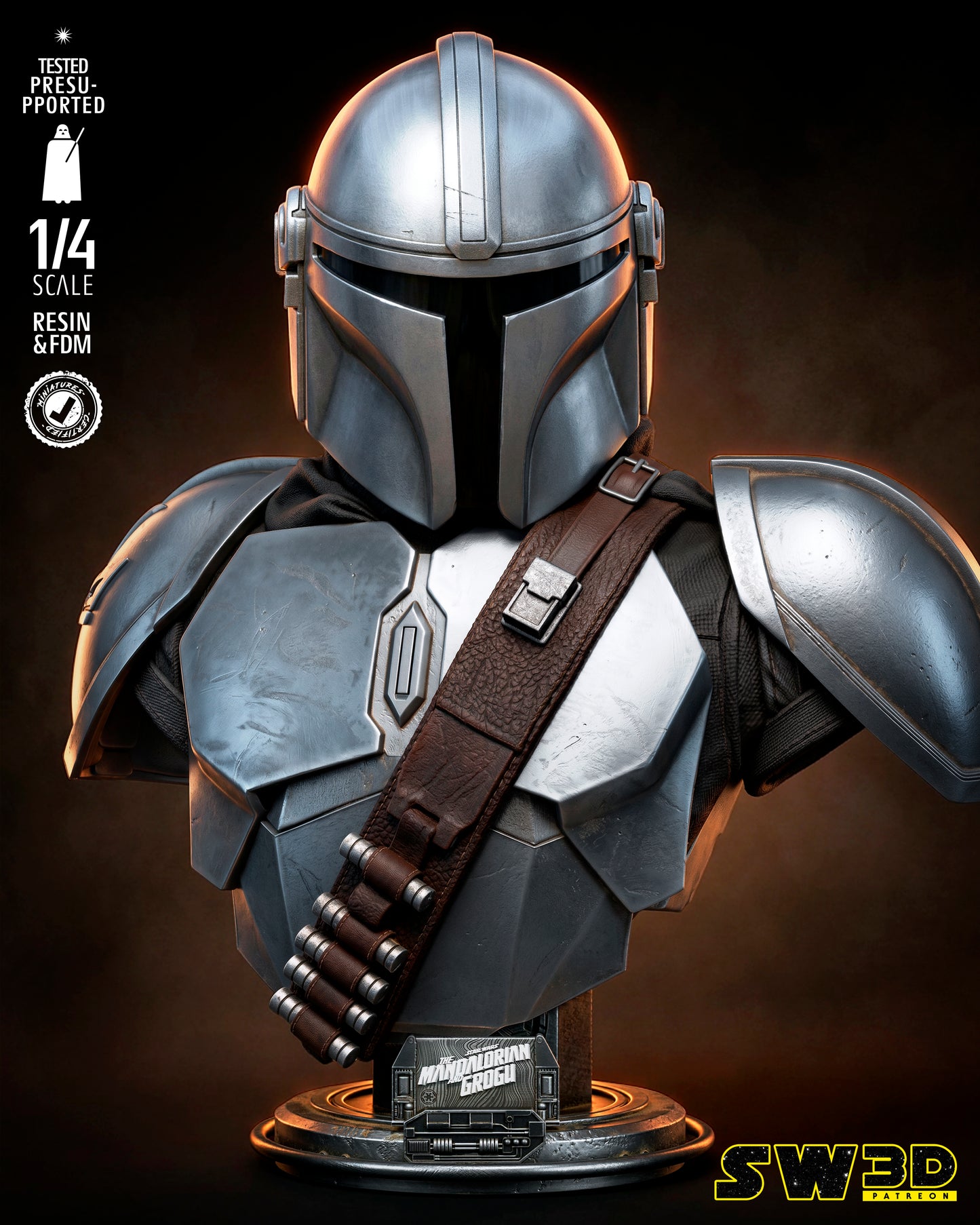 Mandalorian Bust (Star Wars) - 1:8 or 1:4 Scale  3D printed model kit (Fan Art)