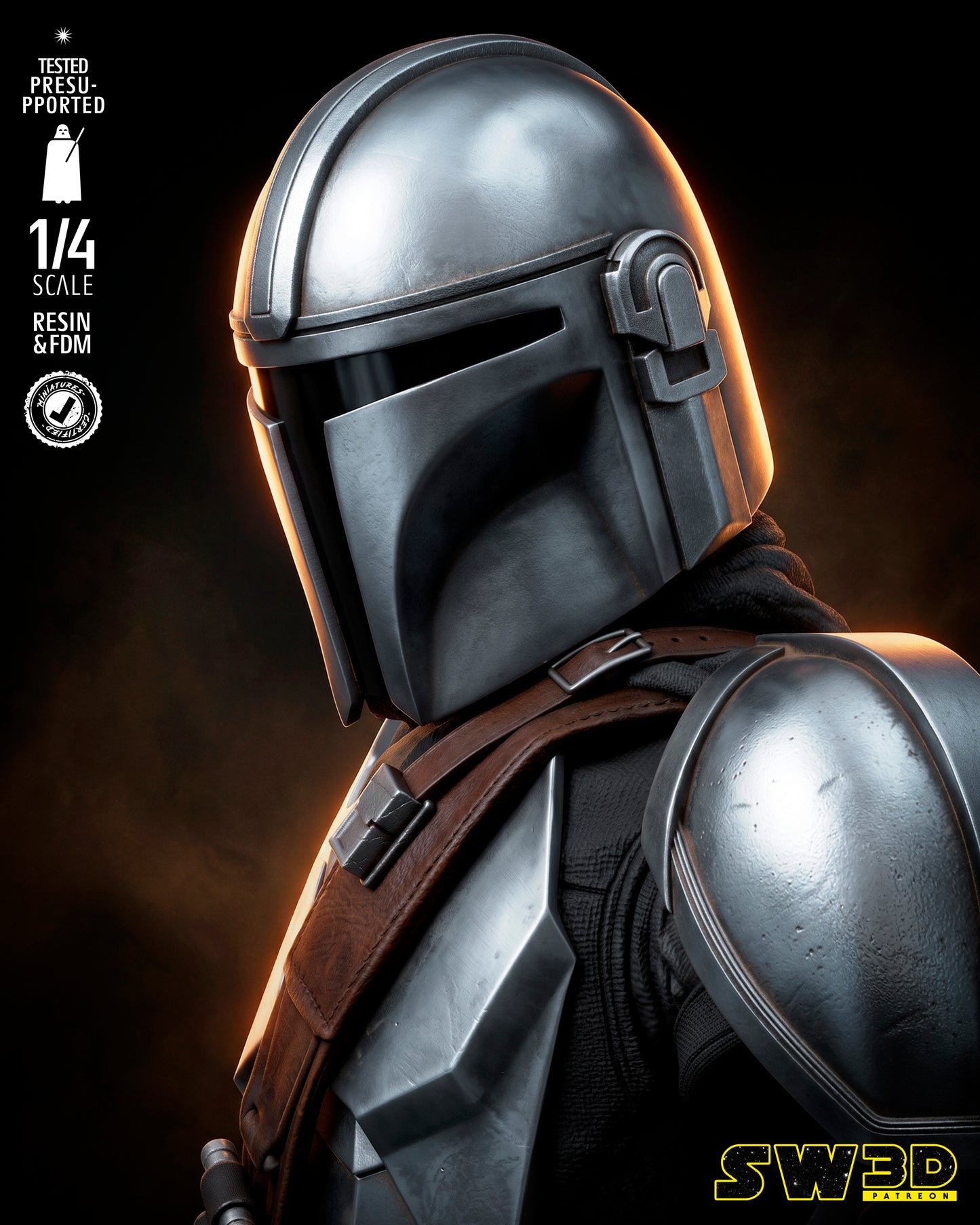 Mandalorian Bust (Star Wars) - 1:8 or 1:4 Scale  3D printed model kit (Fan Art)