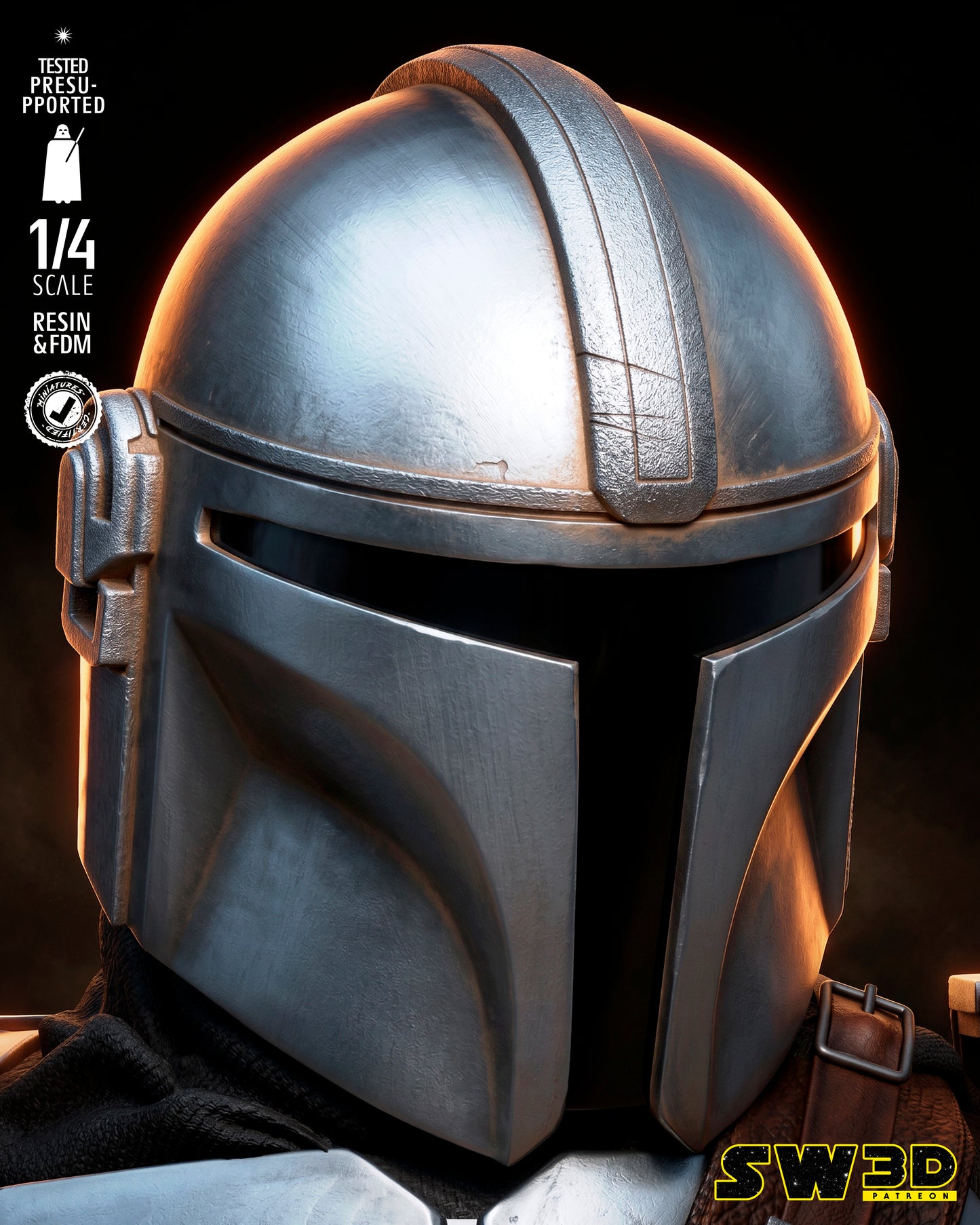 Mandalorian Bust (Star Wars) - 1:8 or 1:4 Scale  3D printed model kit (Fan Art)