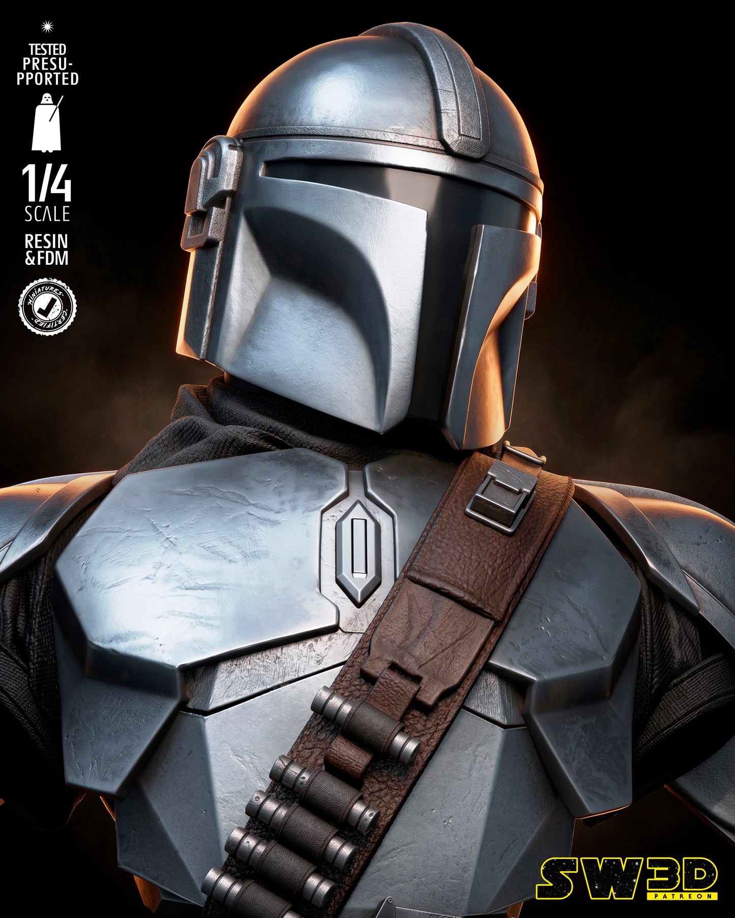 Mandalorian Bust (Star Wars) - 1:8 or 1:4 Scale  3D printed model kit (Fan Art)