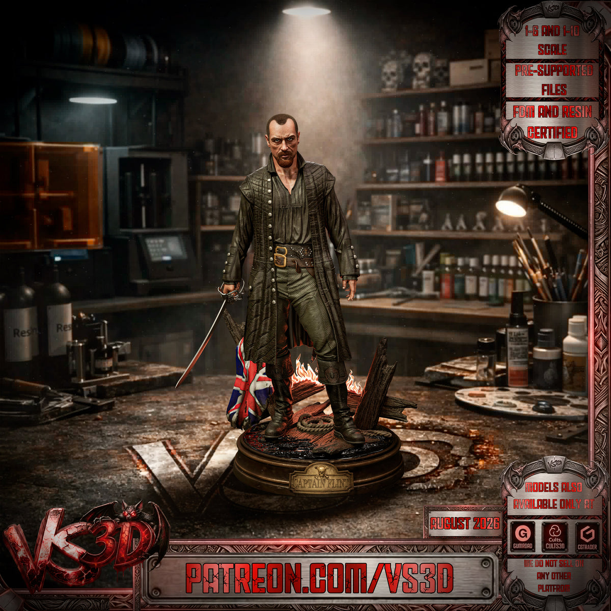 Captain James Flint - 3D Printed Statue Model Kit - 10 Scale