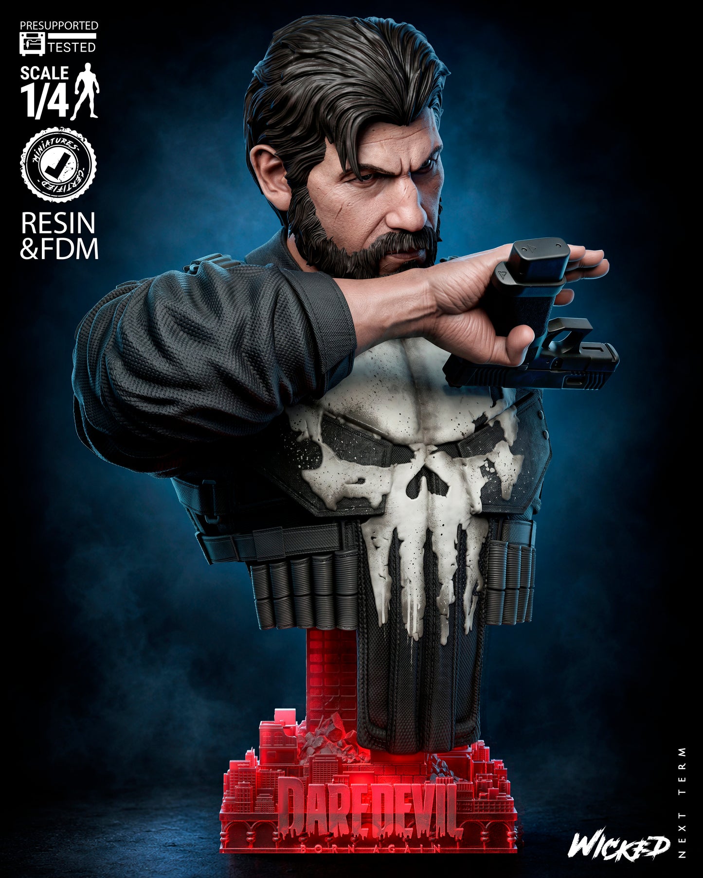 The Punisher Bust -3d Printed Model Kit - Fan Art 4 or 8 Scale