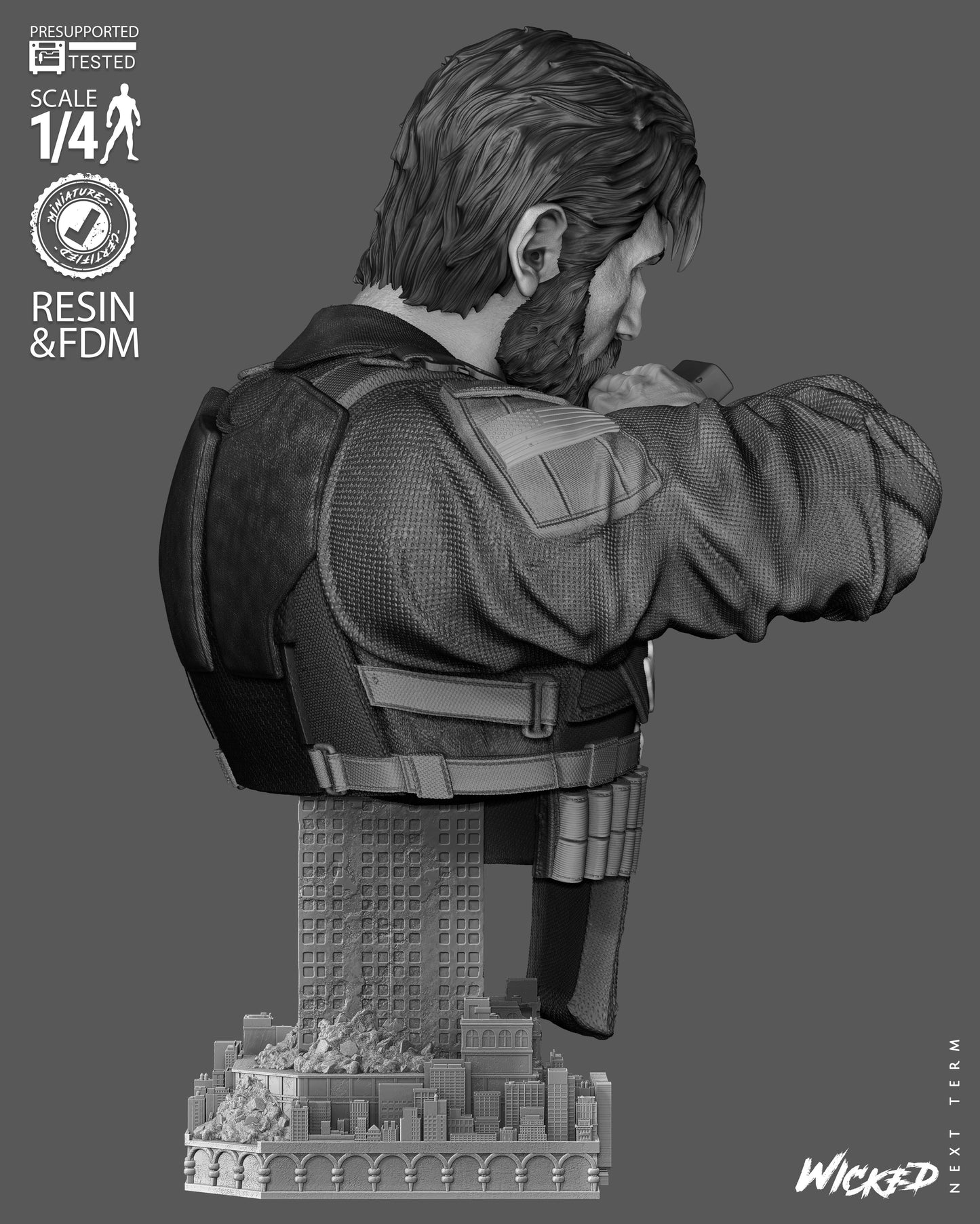 The Punisher Bust -3d Printed Model Kit - Fan Art 4 or 8 Scale