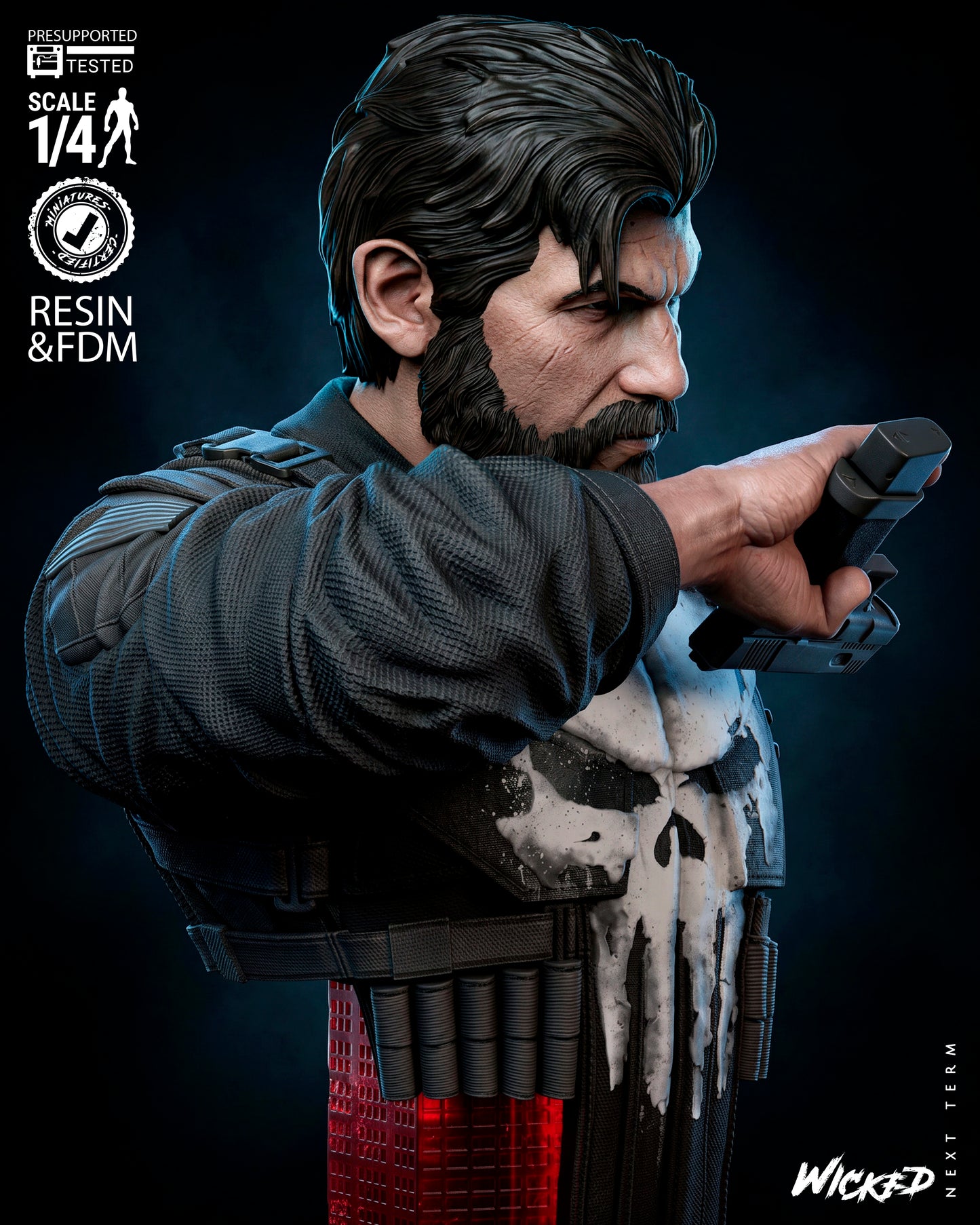 The Punisher Bust -3d Printed Model Kit - Fan Art 4 or 8 Scale