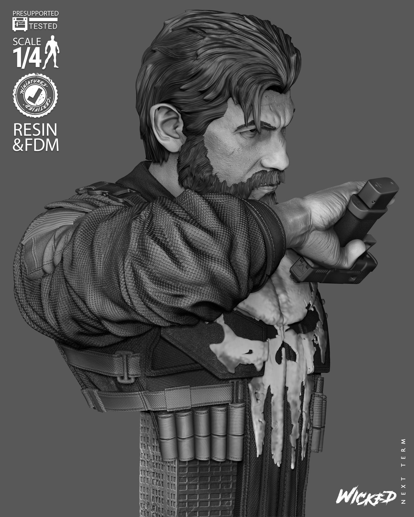 The Punisher Bust -3d Printed Model Kit - Fan Art 4 or 8 Scale