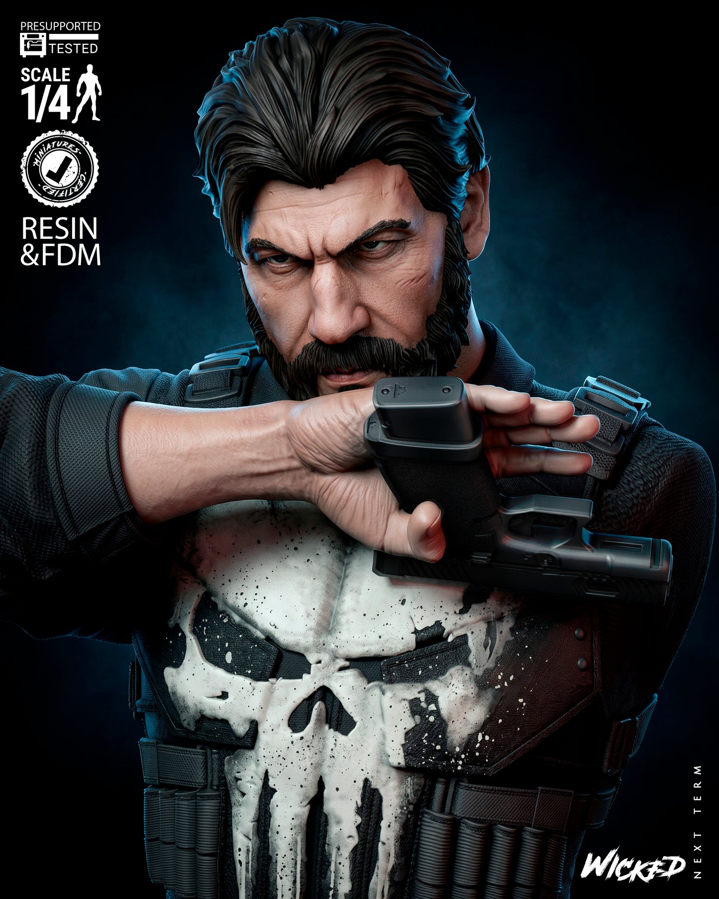 The Punisher Bust -3d Printed Model Kit - Fan Art 4 or 8 Scale