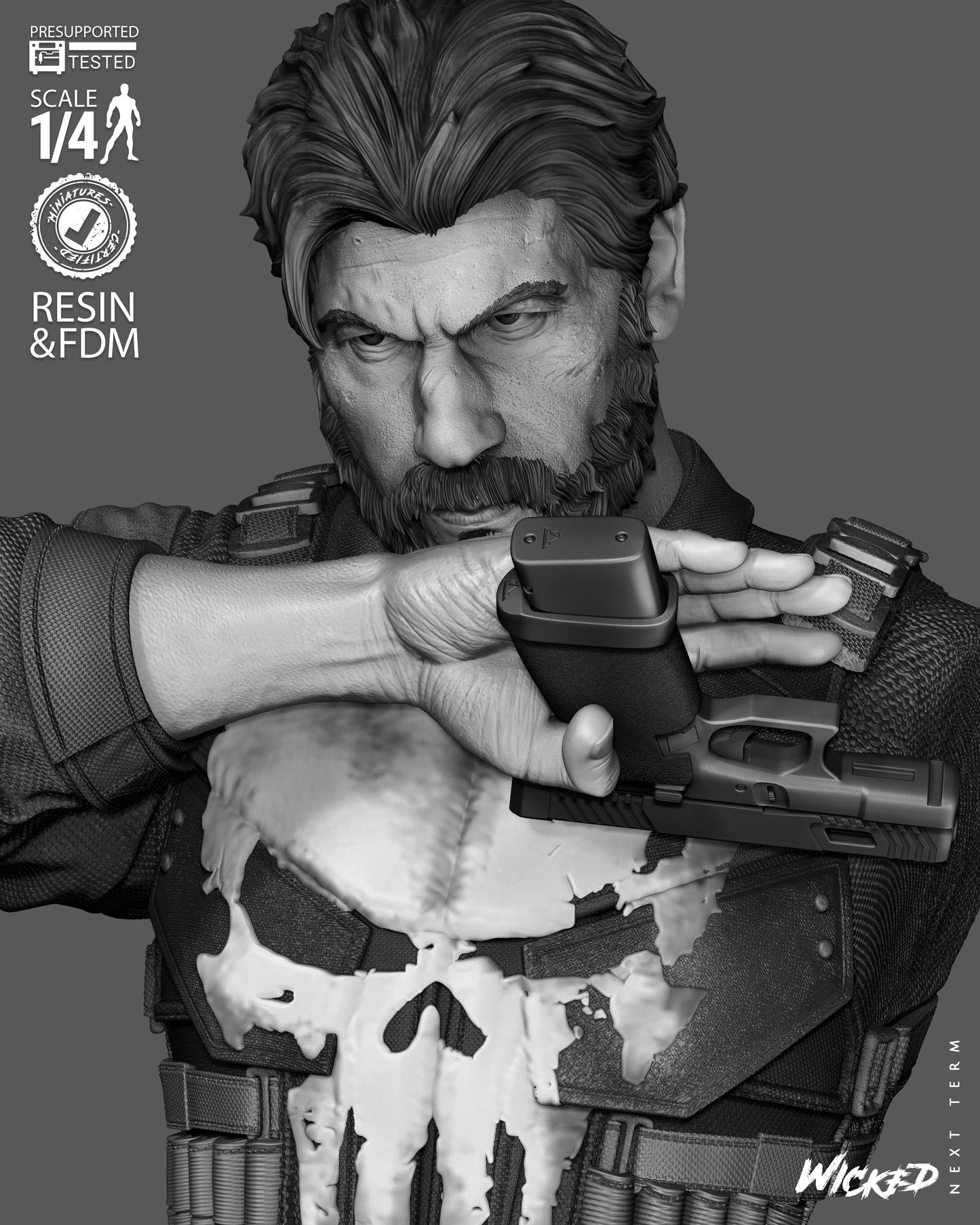The Punisher Bust -3d Printed Model Kit - Fan Art 4 or 8 Scale