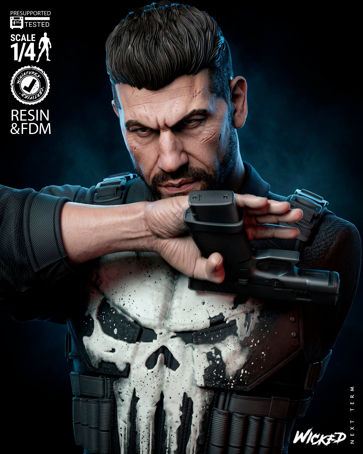 The Punisher Bust -3d Printed Model Kit - Fan Art 4 or 8 Scale