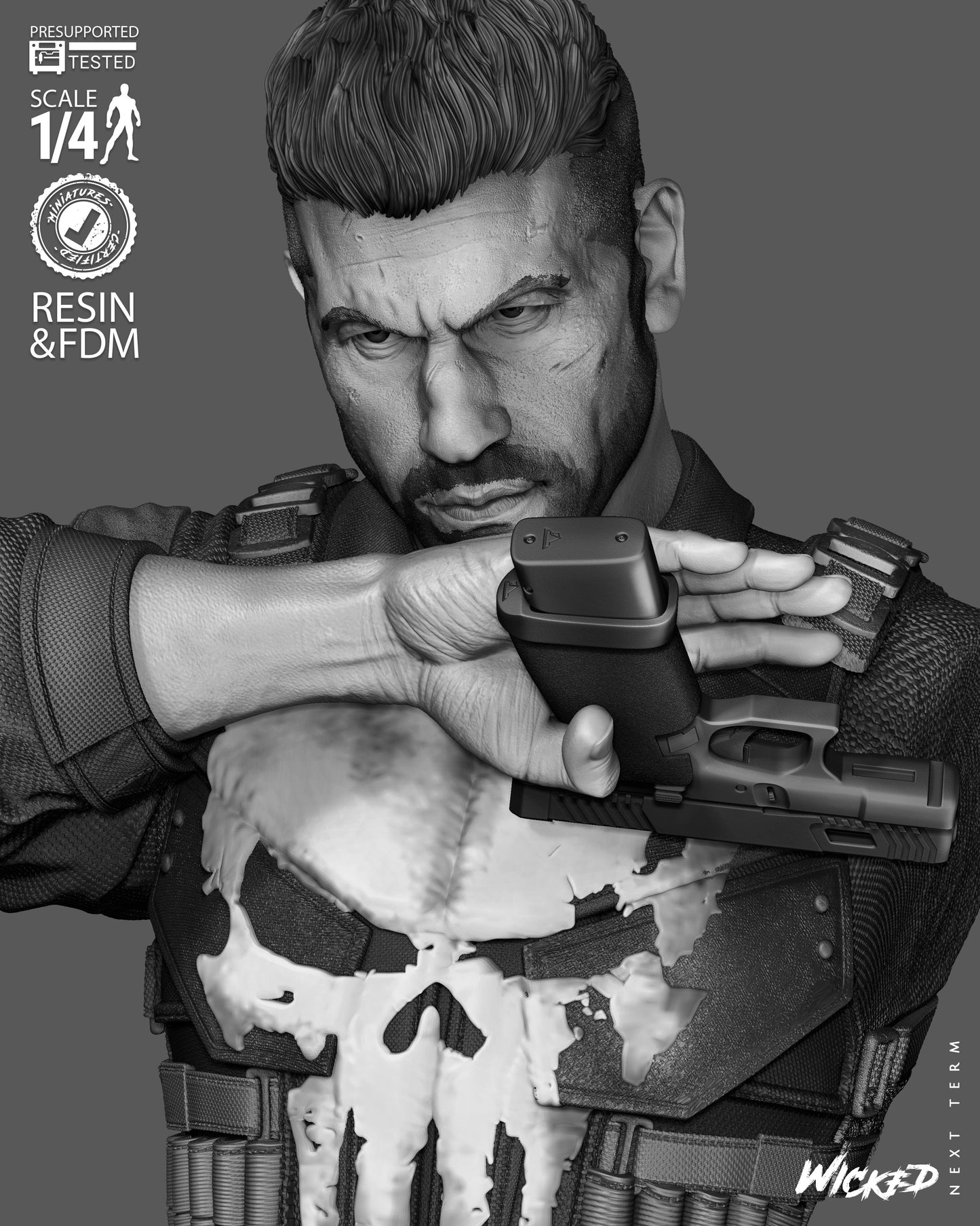 The Punisher Bust -3d Printed Model Kit - Fan Art 4 or 8 Scale