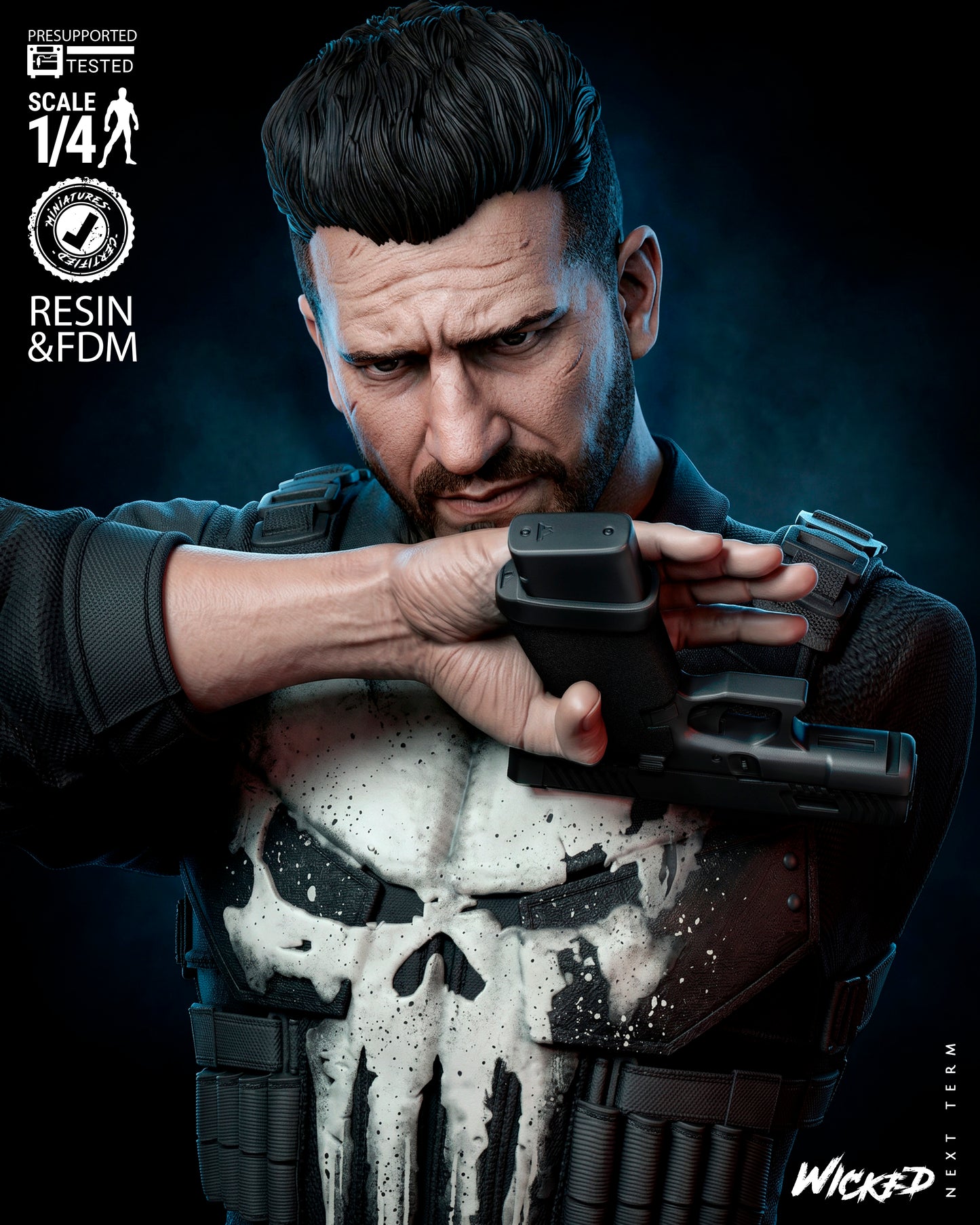 The Punisher Bust -3d Printed Model Kit - Fan Art 4 or 8 Scale