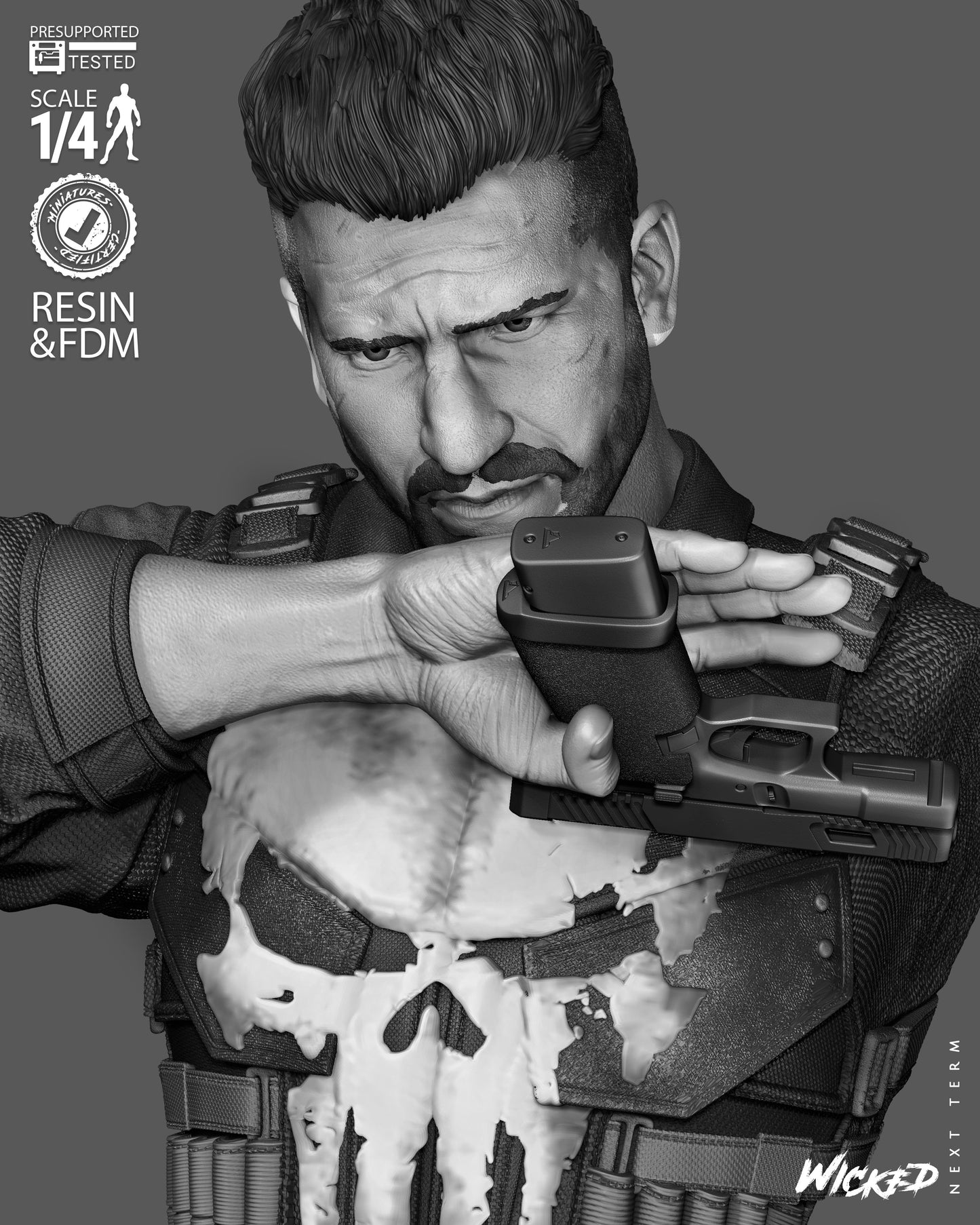 The Punisher Bust -3d Printed Model Kit - Fan Art 4 or 8 Scale