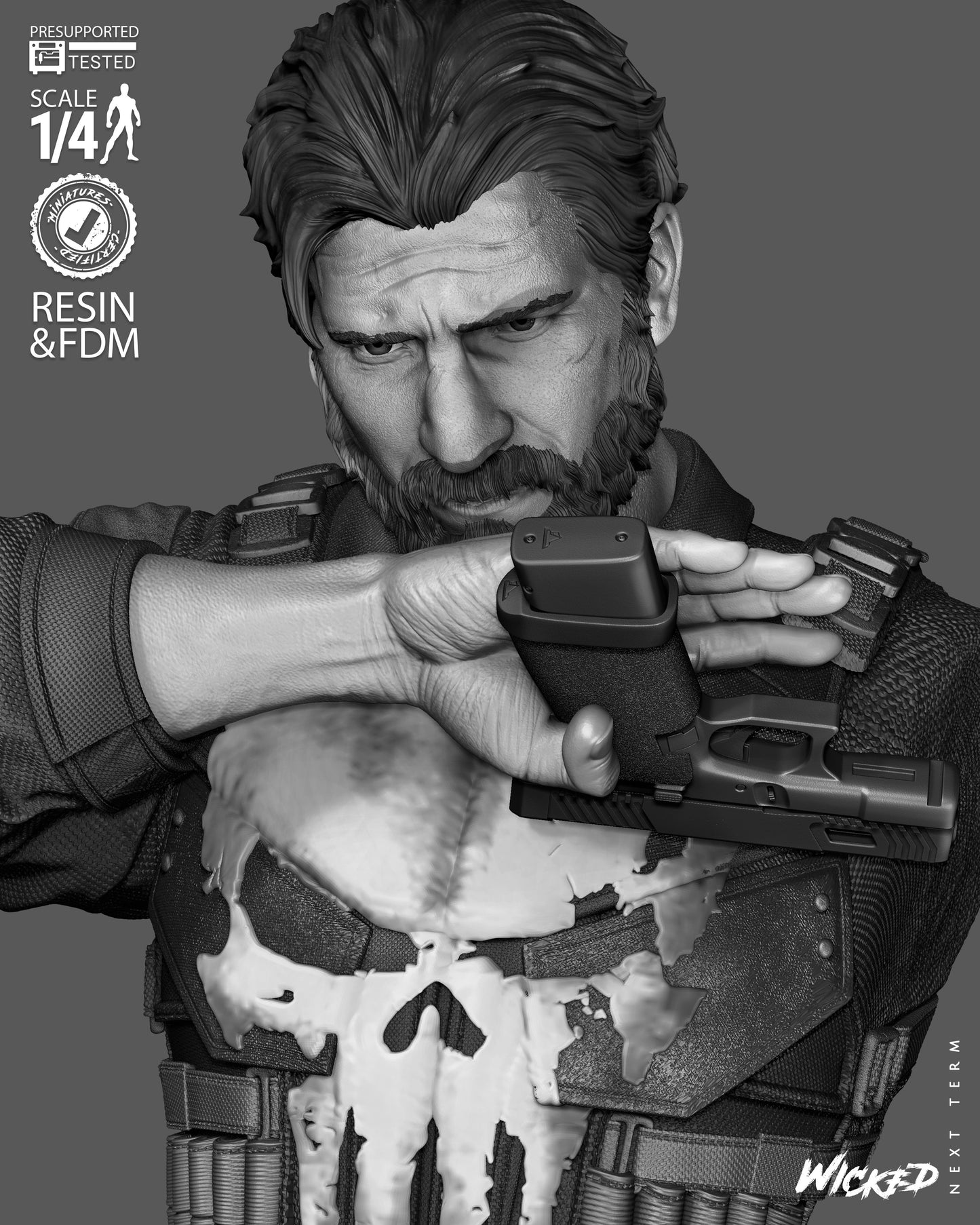 The Punisher Bust -3d Printed Model Kit - Fan Art 4 or 8 Scale