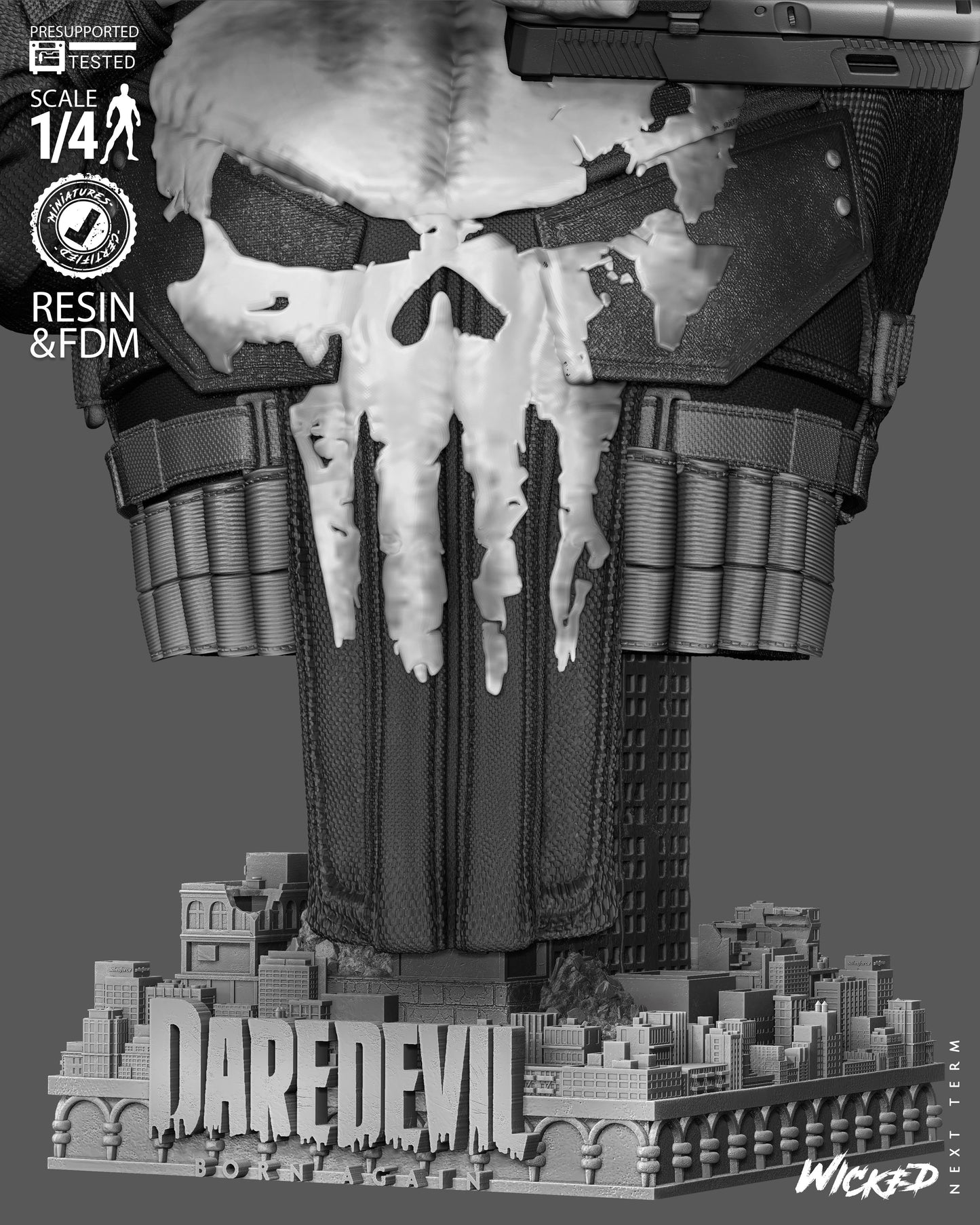 The Punisher Bust -3d Printed Model Kit - Fan Art 4 or 8 Scale