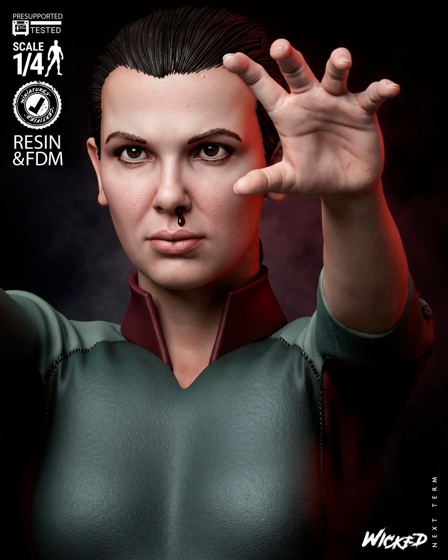 Eleven (Stranger Things) Bust- 1:4 and 1:8 scale 3d Printed Model Kit - Fan Art