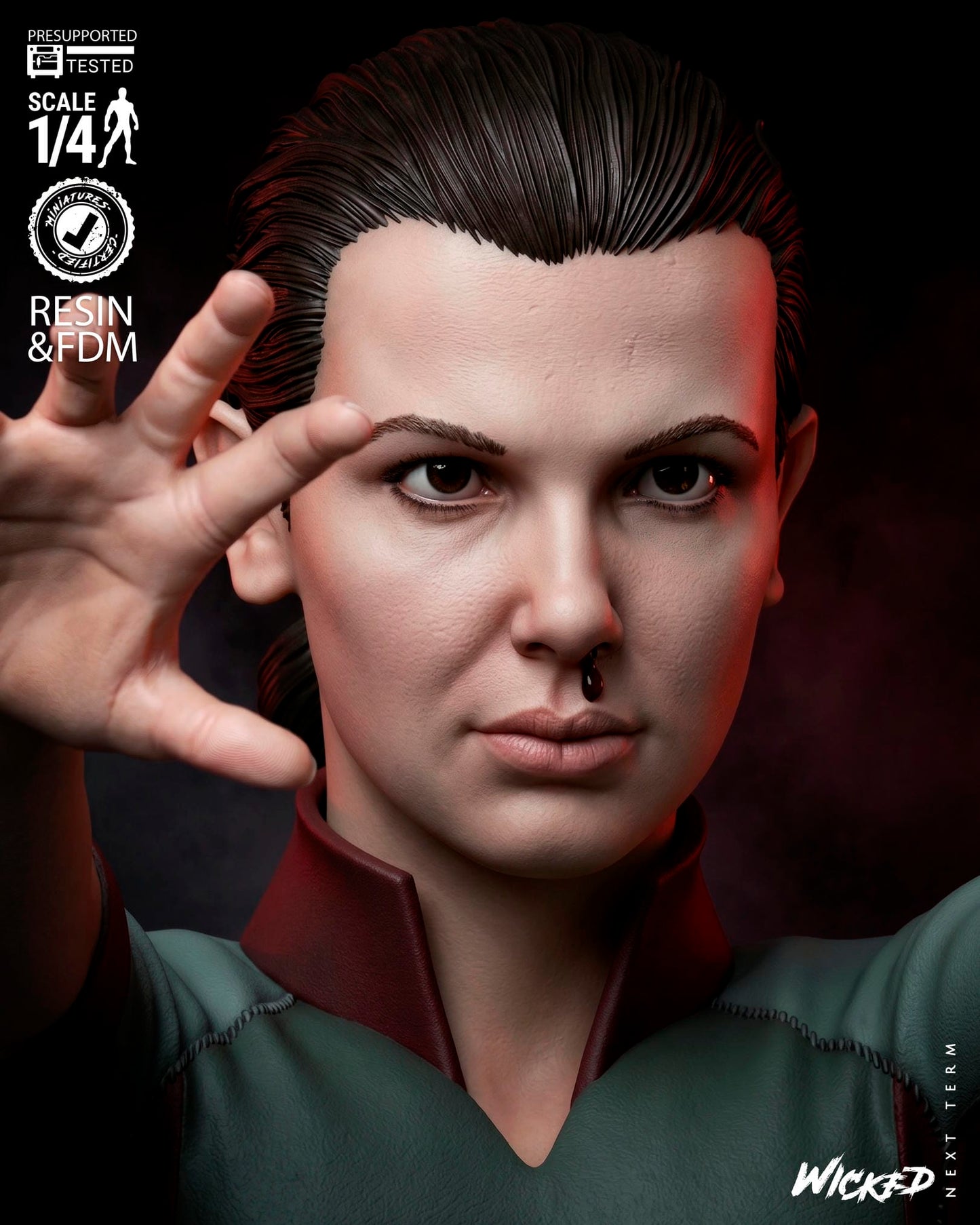 Eleven (Stranger Things) Bust- 1:4 and 1:8 scale 3d Printed Model Kit - Fan Art