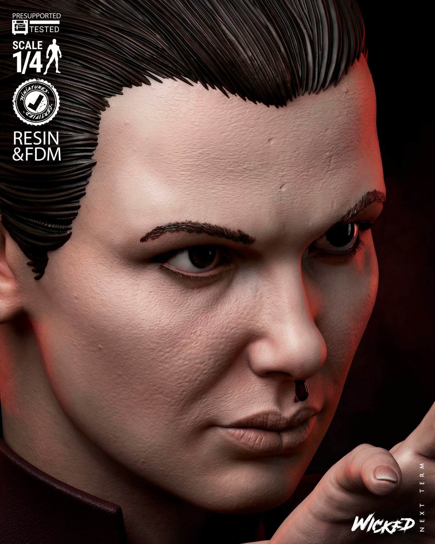 Eleven (Stranger Things) Bust- 1:4 and 1:8 scale 3d Printed Model Kit - Fan Art