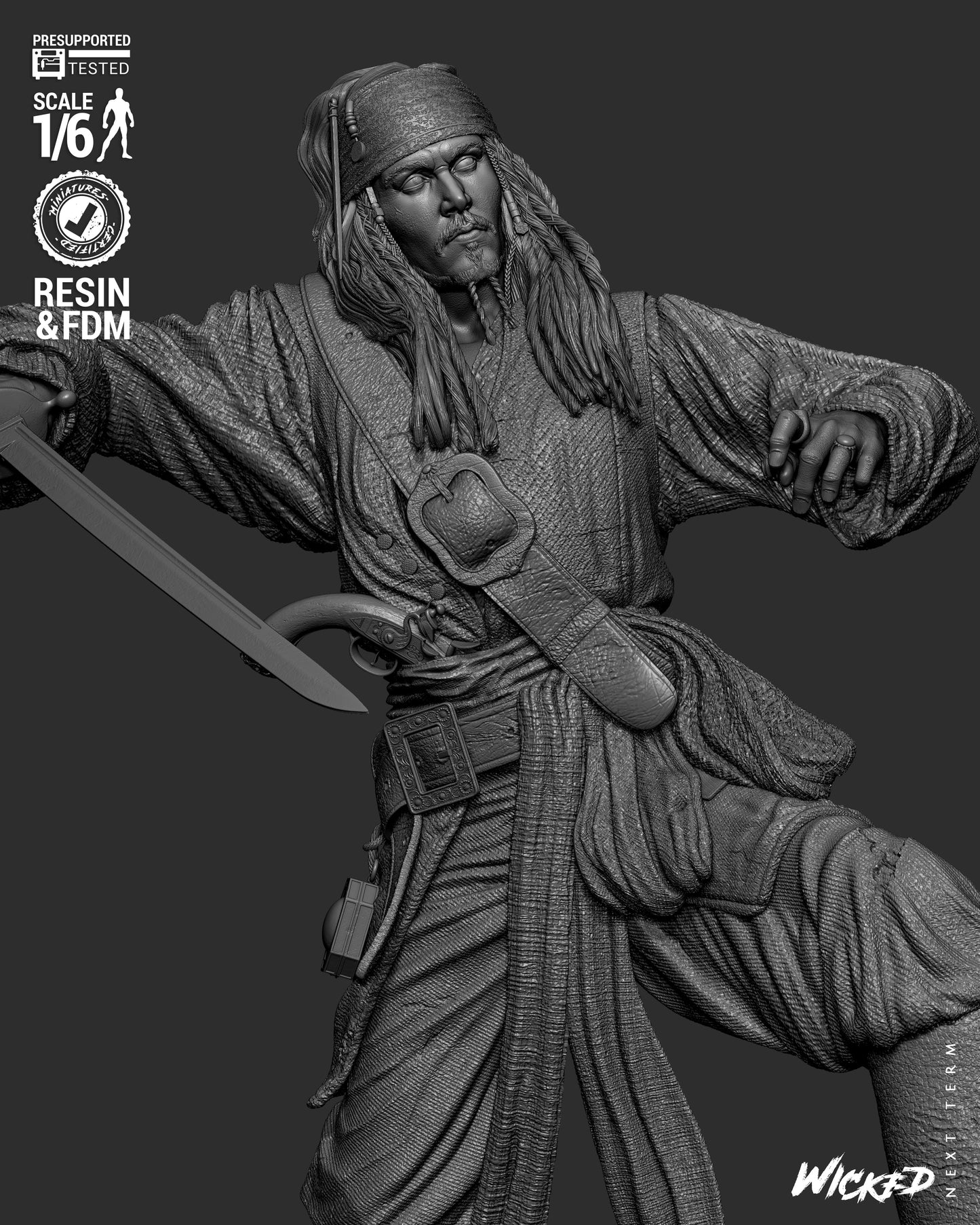 Jack Sparrow (Pirates of Caribbean) - Sculpt - 3d Printed Model Kit