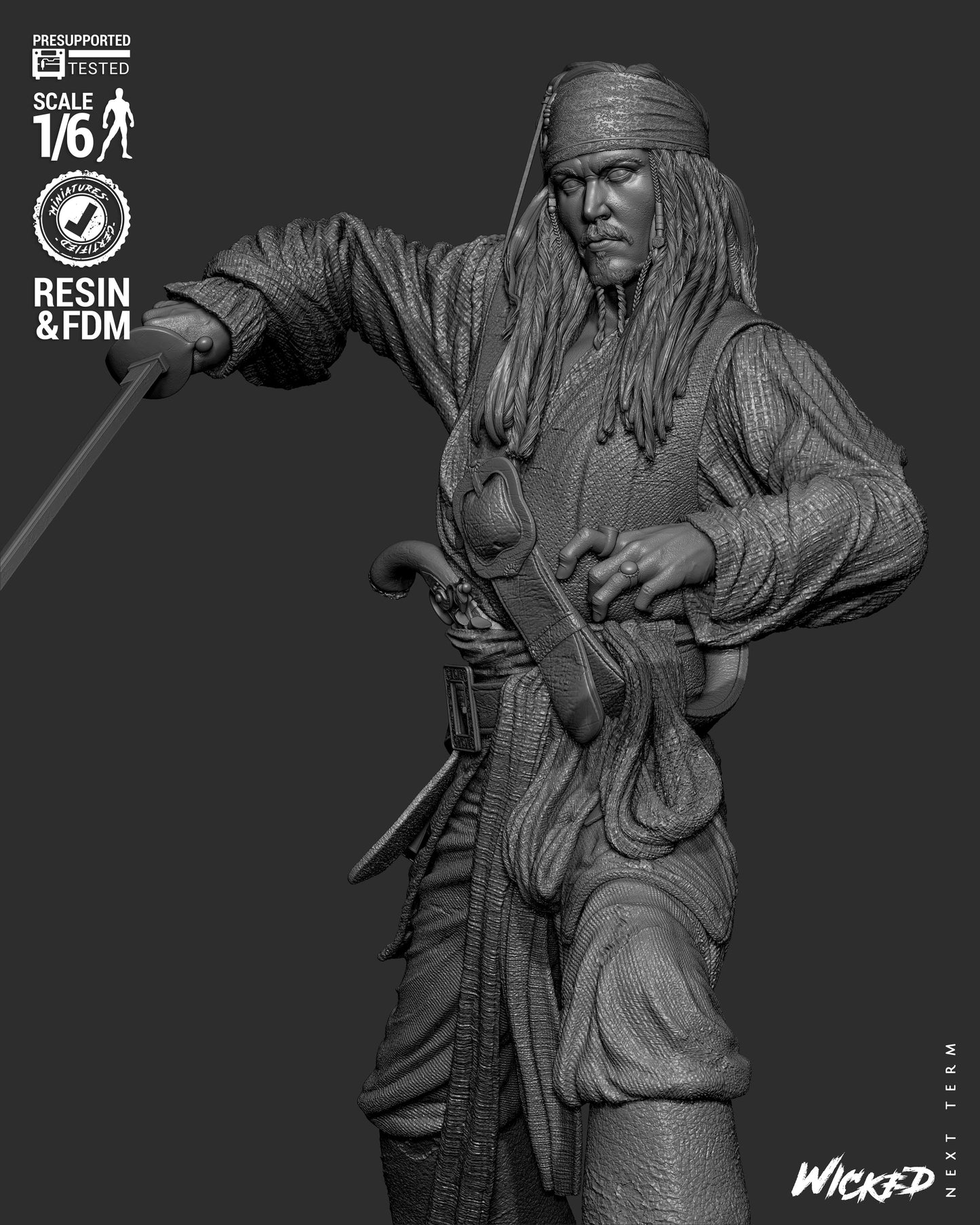 Jack Sparrow (Pirates of Caribbean) - Sculpt - 3d Printed Model Kit
